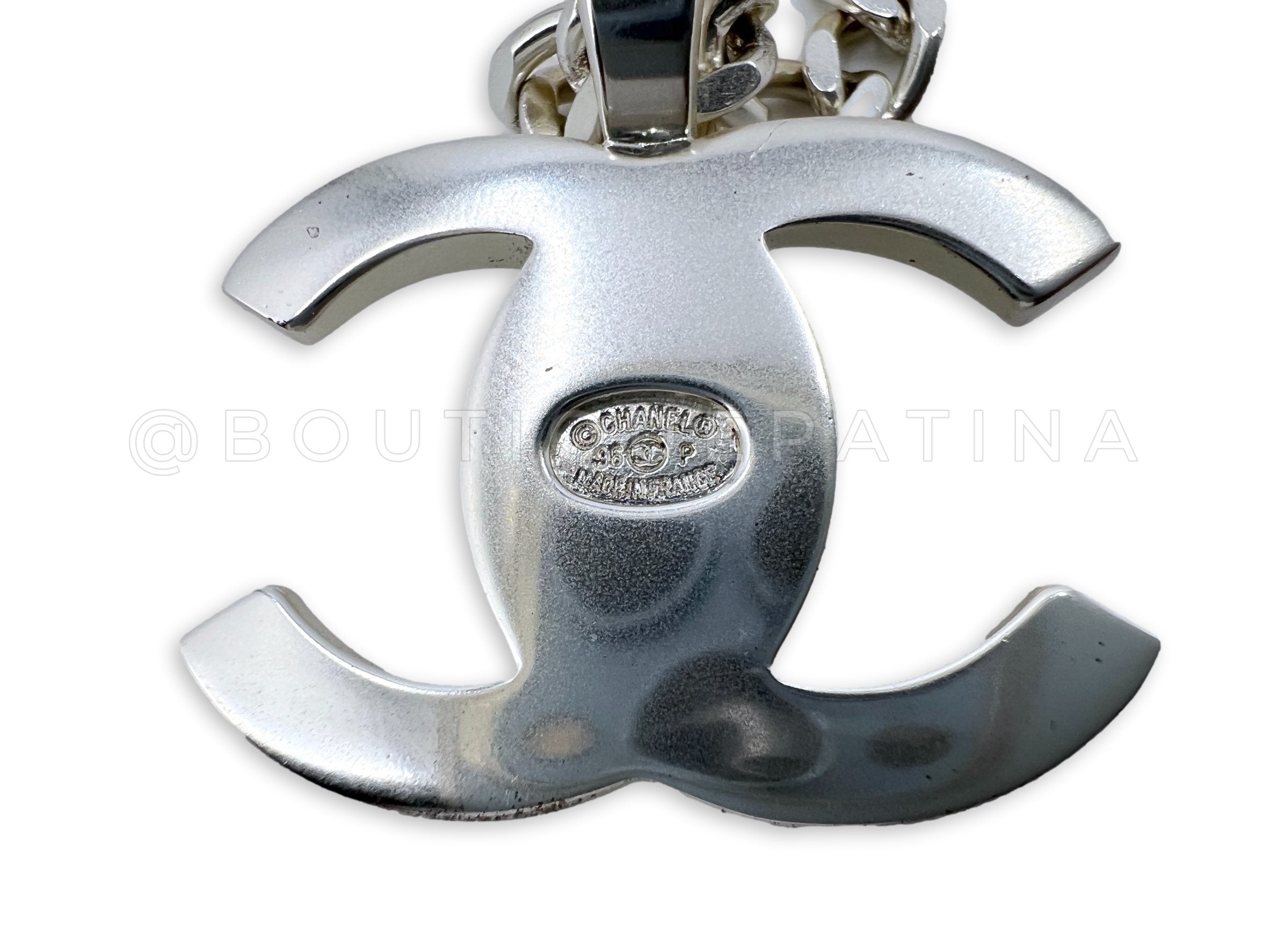 Chanel 96P Vintage Long Turnlock Pendant Necklace Silver