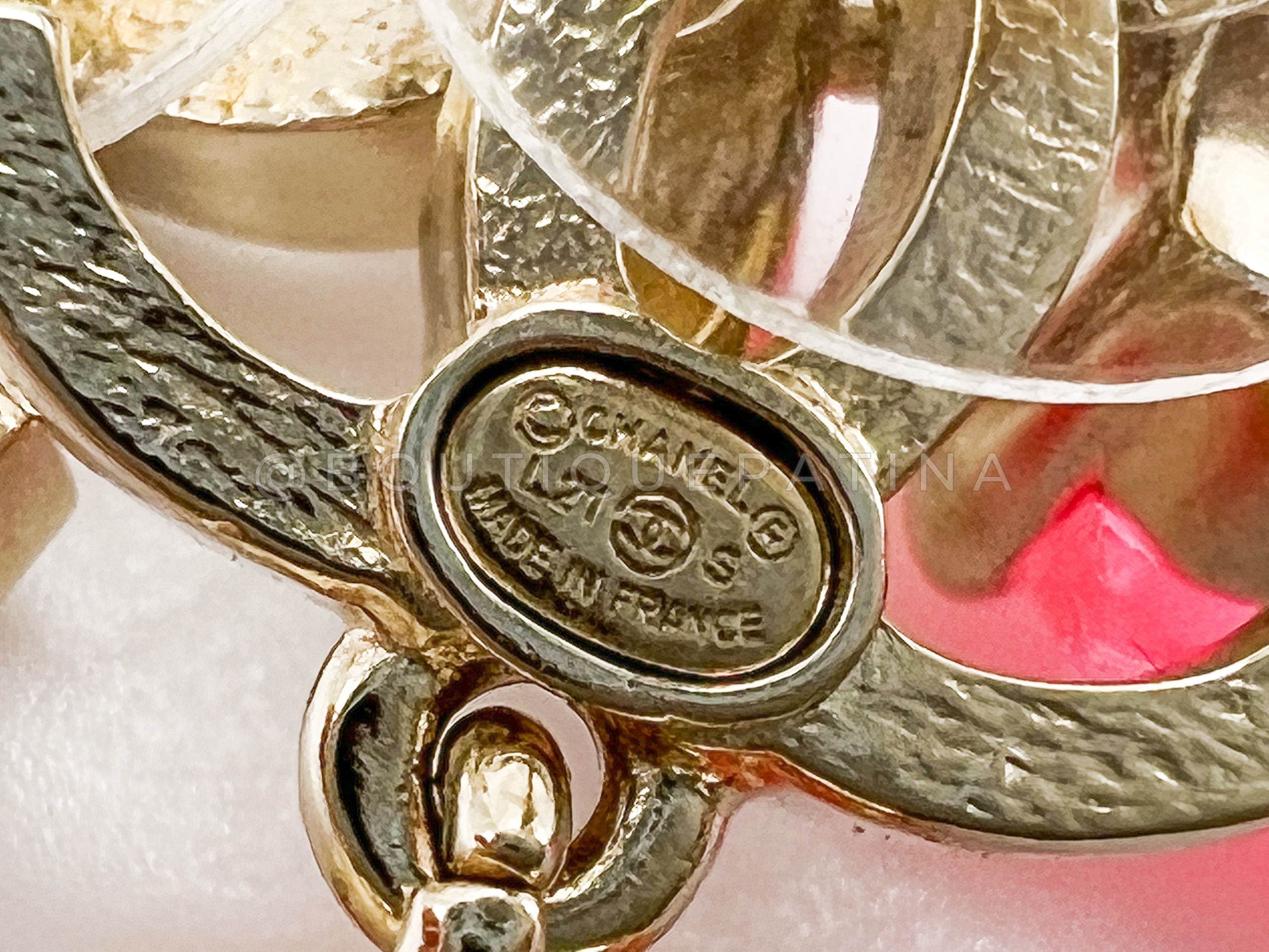 Chanel 21S Crystal CC Pink Baguette Drop Earrings