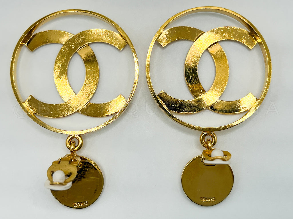 Chanel 80s Vintage Large Hoop Dangle CC Statement Earrings IRI