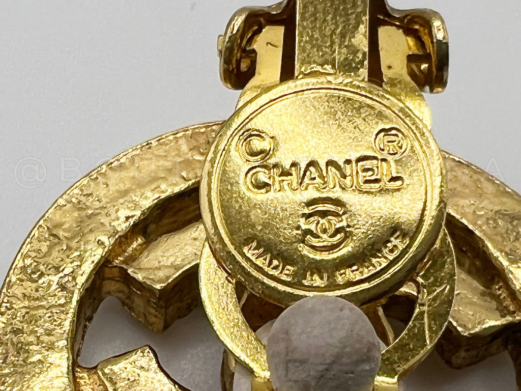 Chanel 80s Crystal Studded Encircled CC Stud Earrings Gold Plated