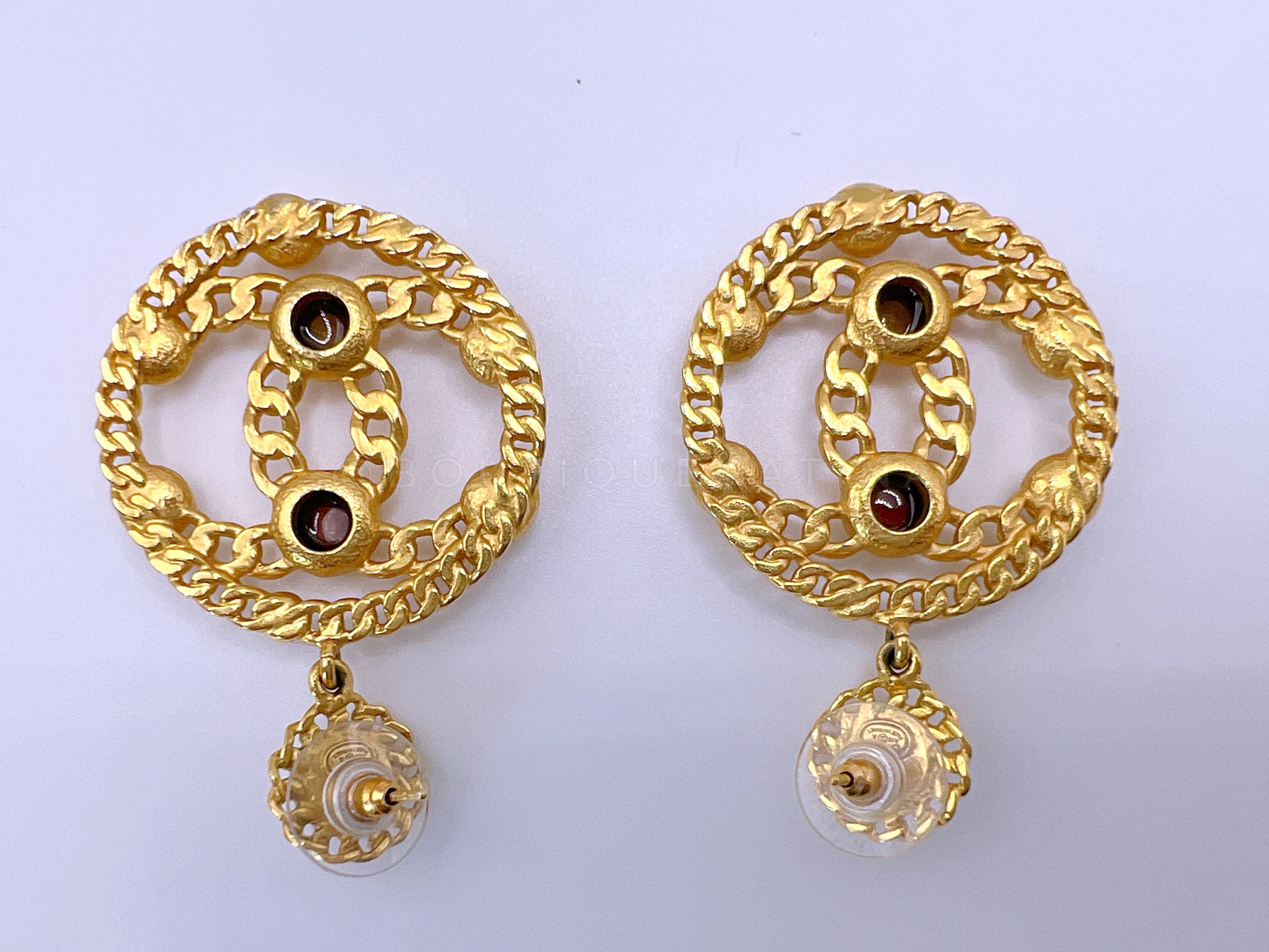 Chanel 18K Encircled CC Chain Logo Hoop Drop Earrings W8J