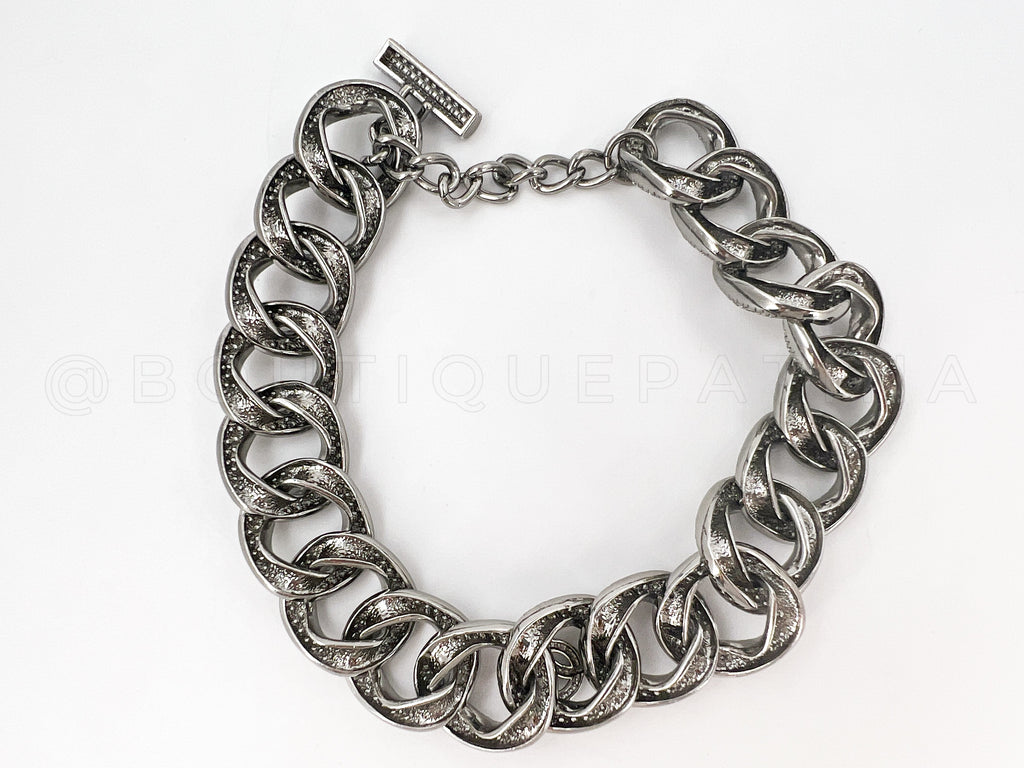 Rare Chanel 22C Strass Covered Chunky Chain Choker Silver Crystal Necklace FGO