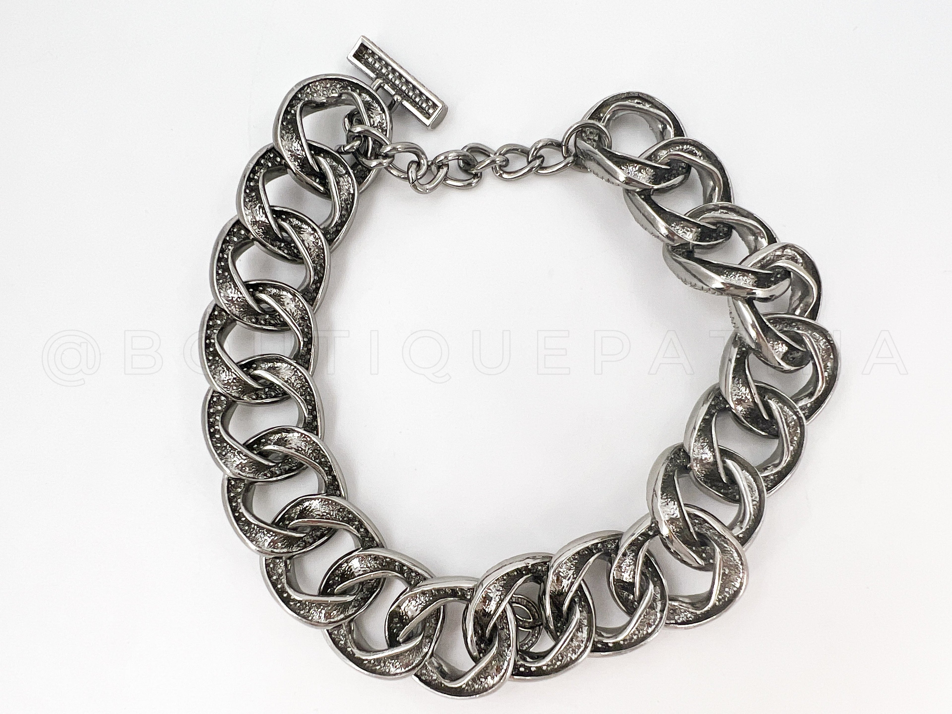 Rare Chanel 22C Strass Covered Chunky Chain Choker Silver Crystal Necklace FGO