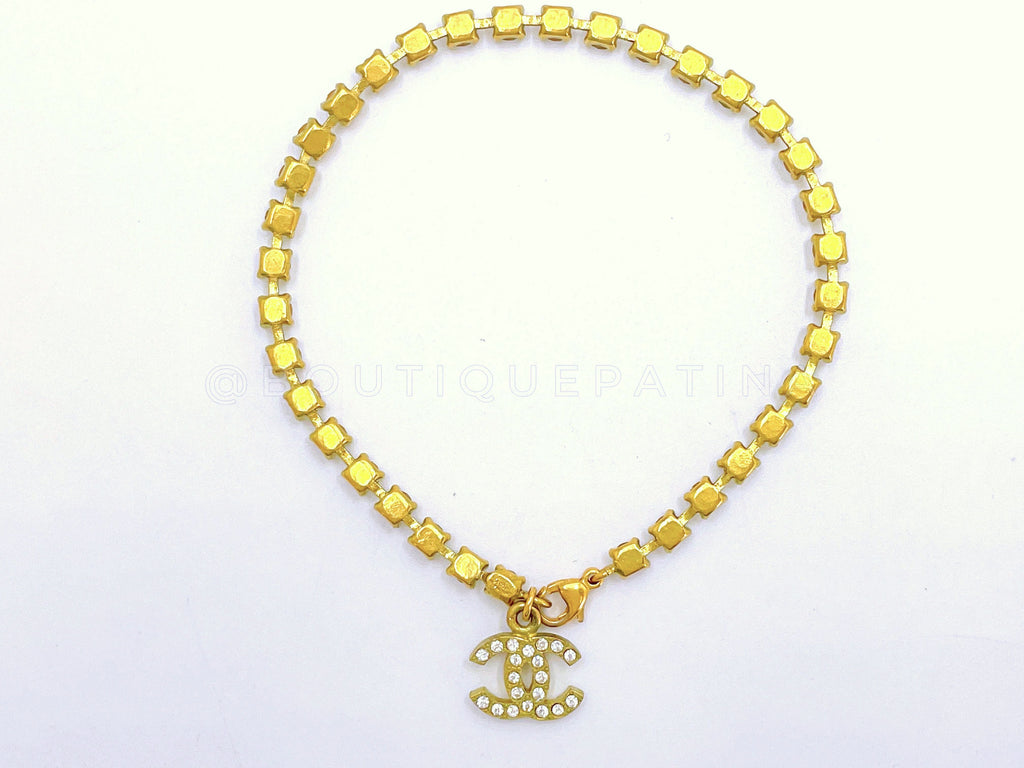 Chanel 95P Vintage Crystal Rhinestone Anklet Bracelet Crystal CC G9N