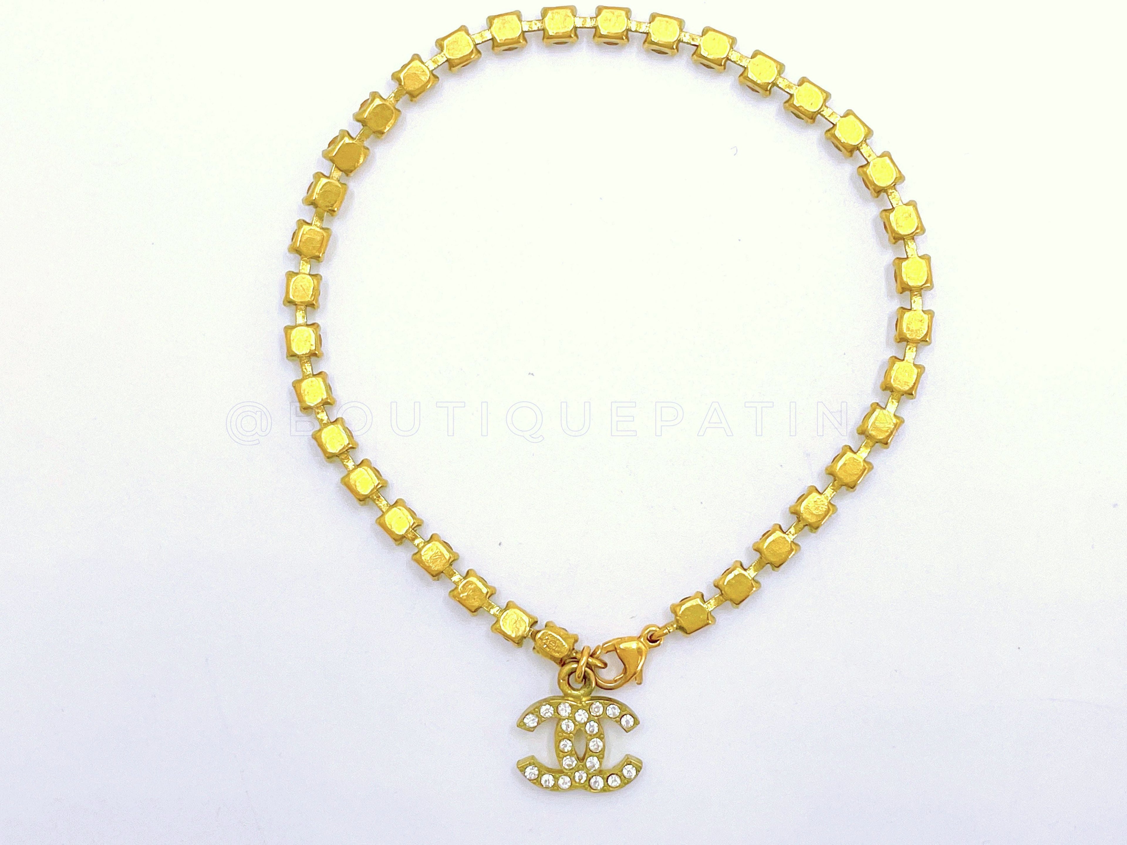 Chanel 95P Vintage Crystal Rhinestone Anklet Bracelet Crystal CC G9N