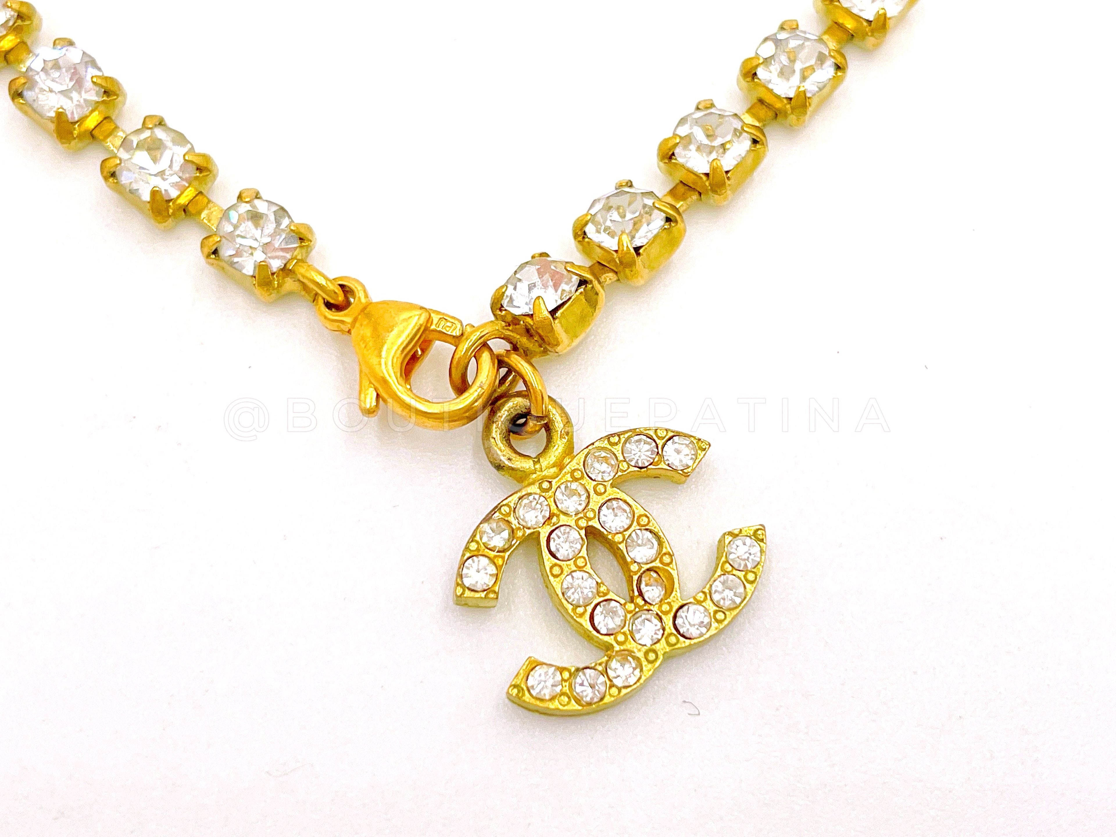 Chanel 95P Vintage Crystal Rhinestone Anklet Bracelet Crystal CC G9N