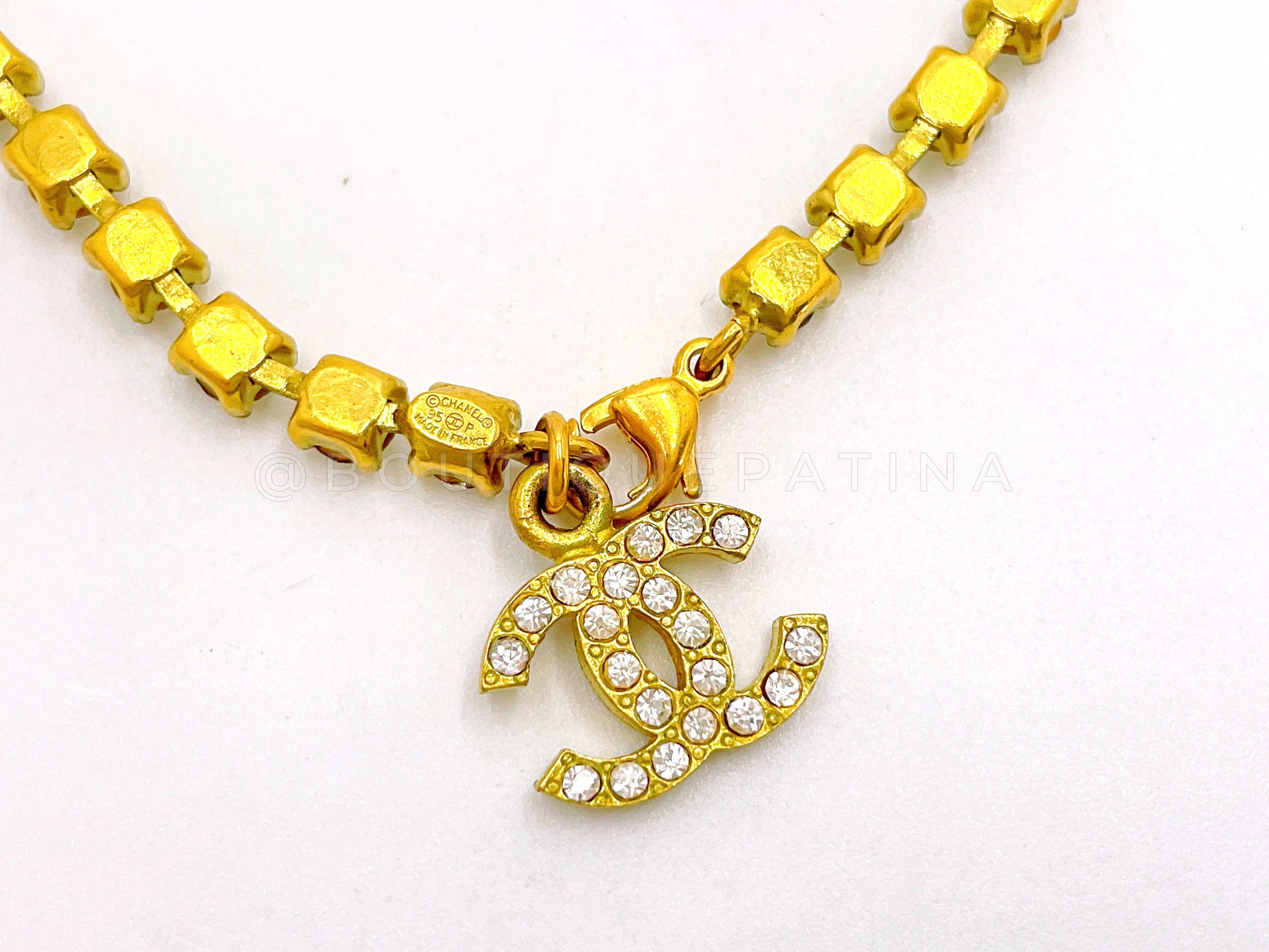 Chanel 95P Vintage Crystal Rhinestone Anklet Bracelet Crystal CC G9N