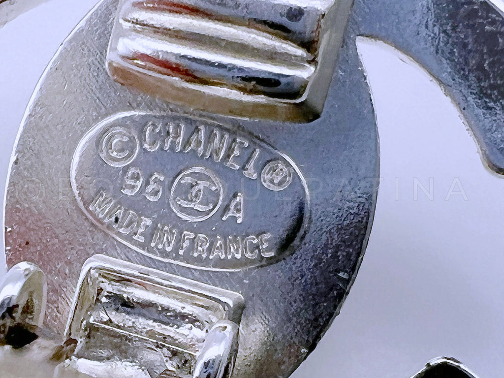 Chanel Silver Crystal Turnlock Stud Earrings Classic 95A Studded