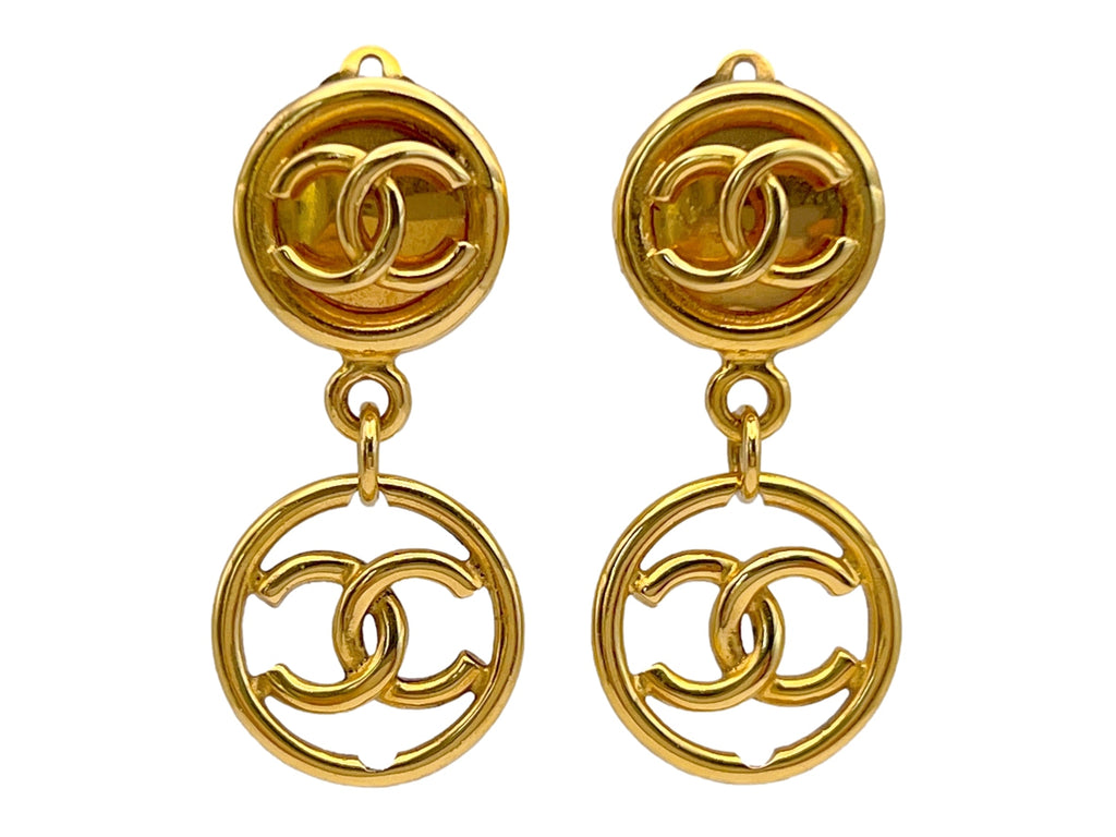 Chanel 93P Vintage Encircled CC Drop Earrings