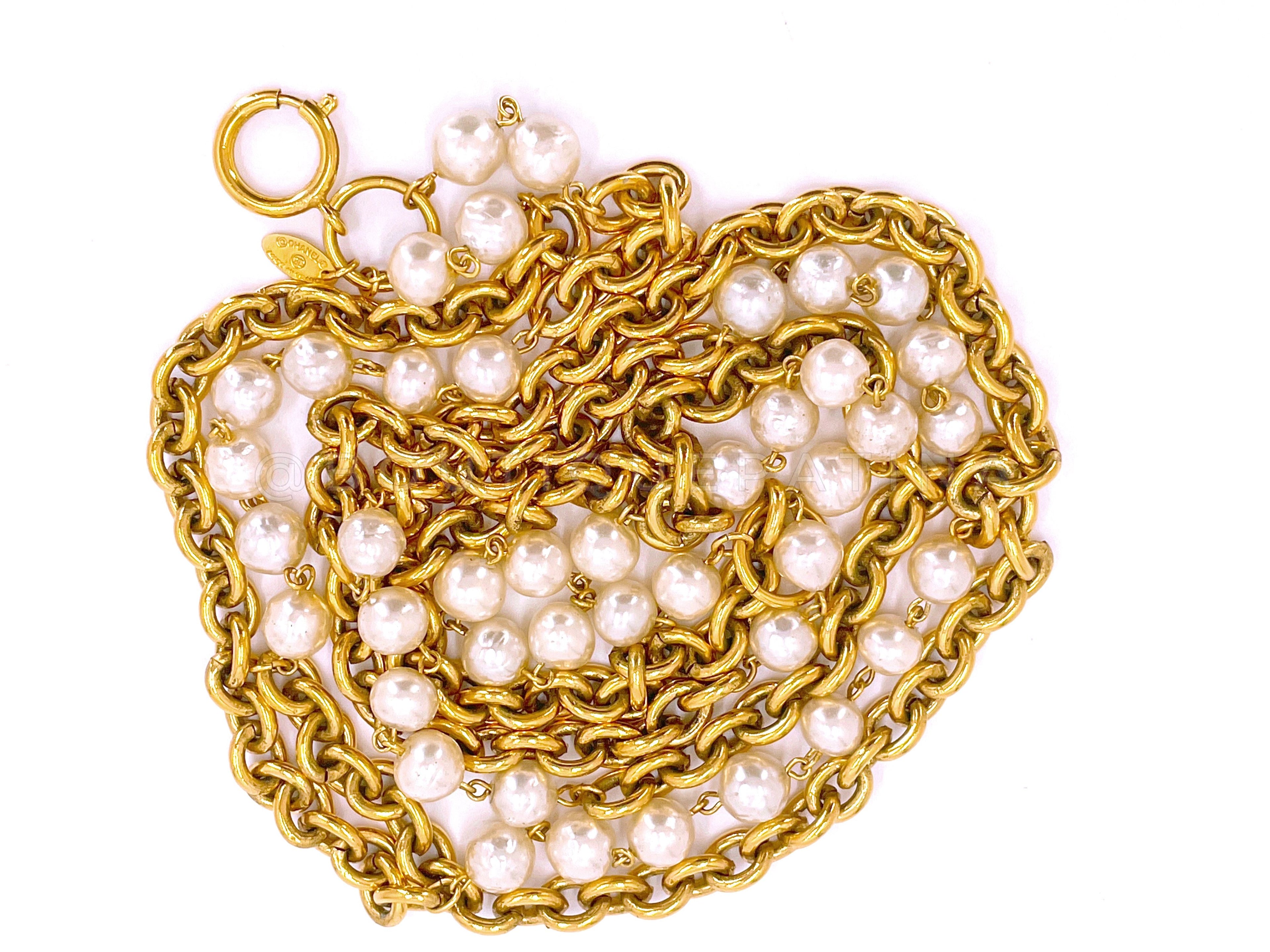 Chanel Vintage 36-72" Pearl and Gold Plated Long Station Necklace