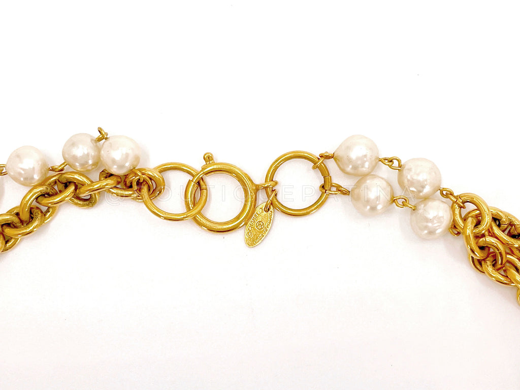 Chanel Vintage 36-72" Pearl and Gold Plated Long Station Necklace