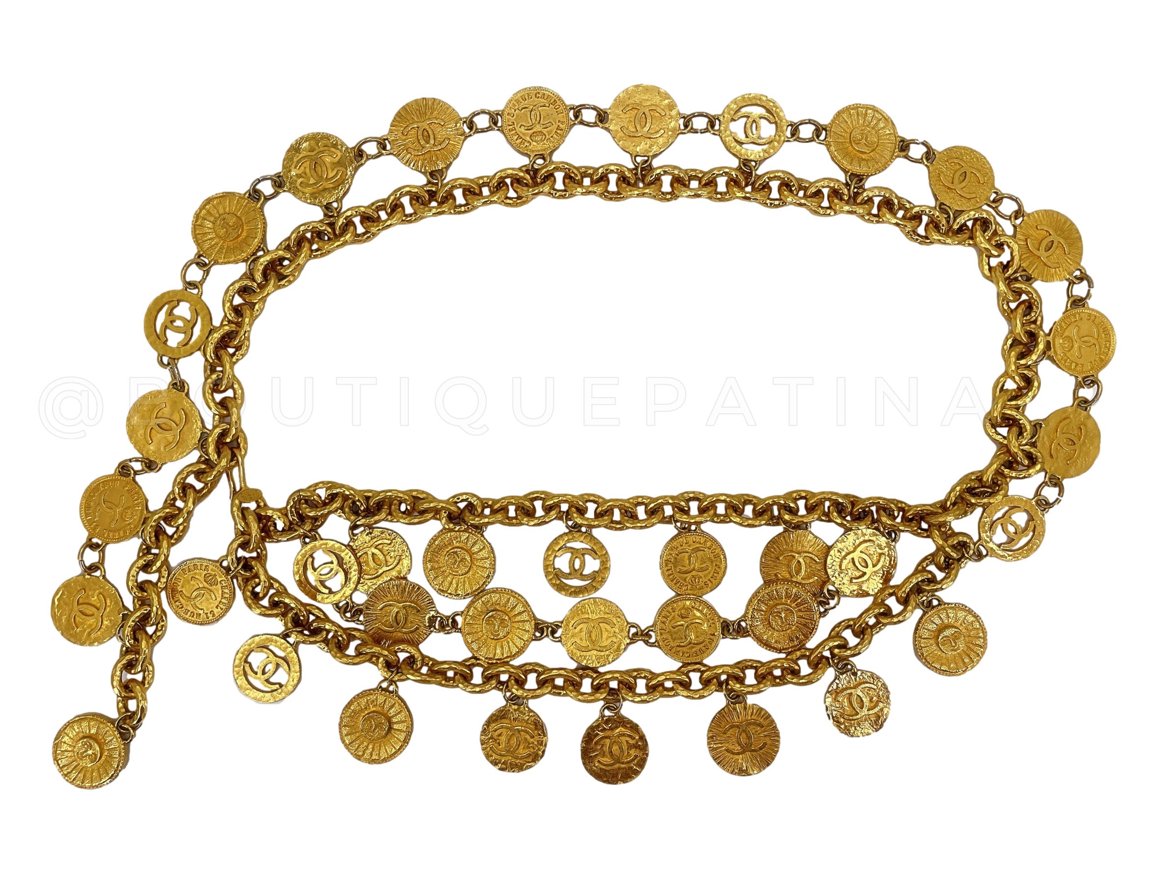 Rare Chanel Vintage 93C Coin and Cutout Three-Strand Belt Necklace