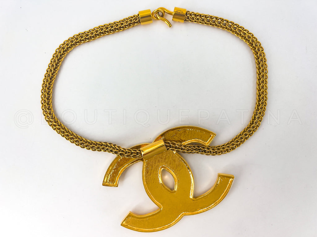 Chanel 19A Egyptian Collection Large CC Choker Necklace Gold and Black Enamel