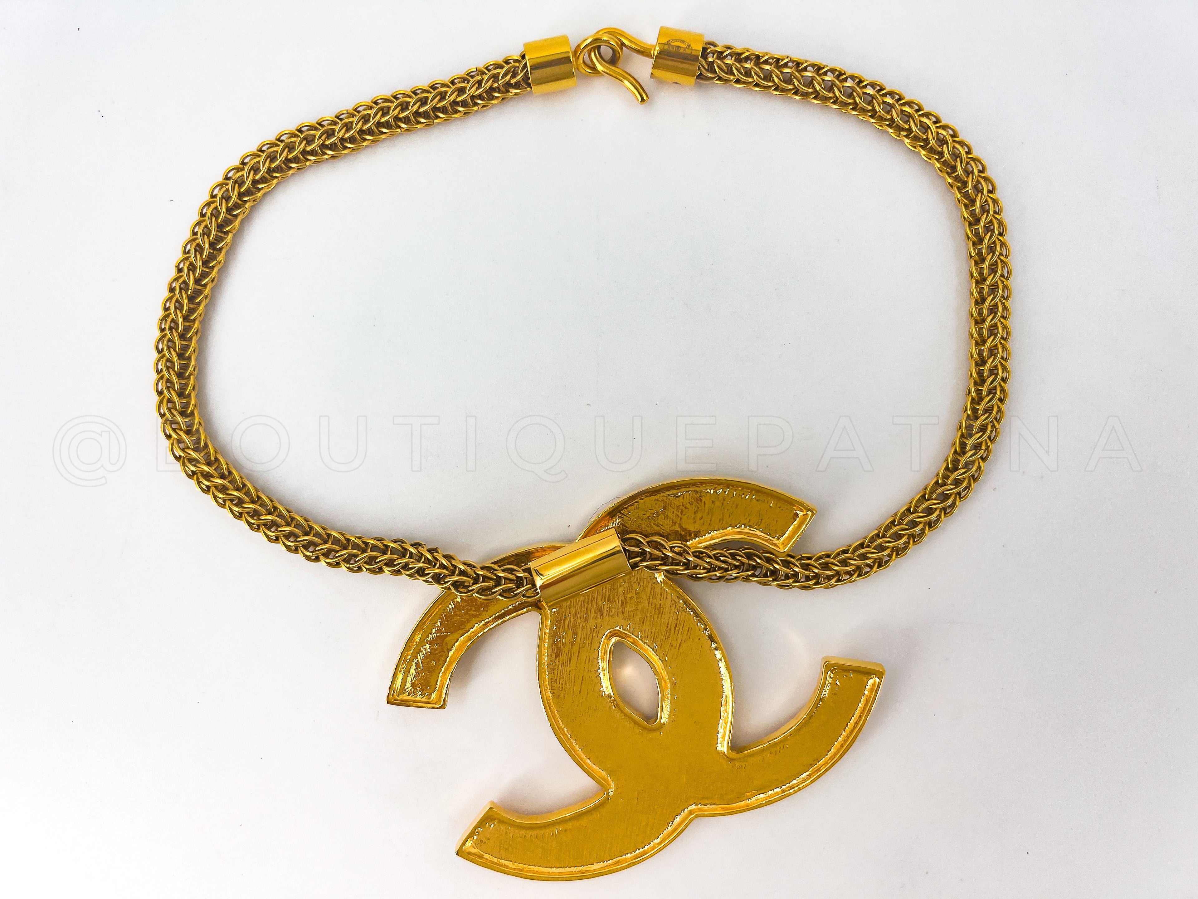 Chanel 19A Egyptian Collection Large CC Choker Necklace Gold and Black Enamel