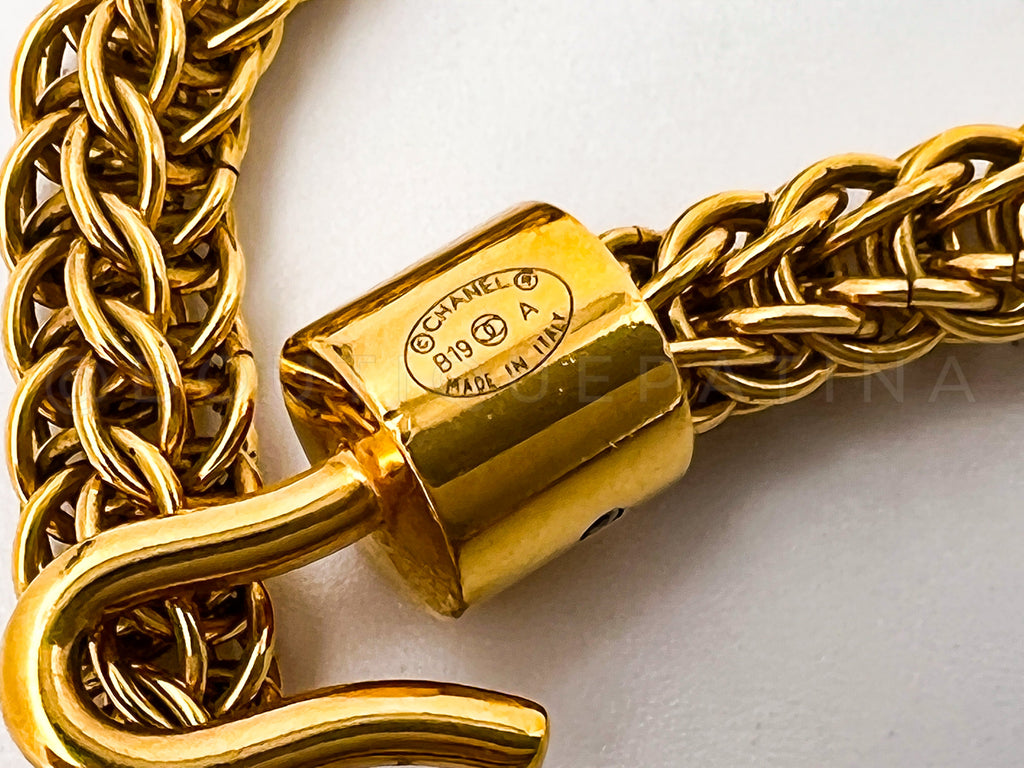 Chanel 19A Egyptian Collection Large CC Choker Necklace Gold and Black Enamel