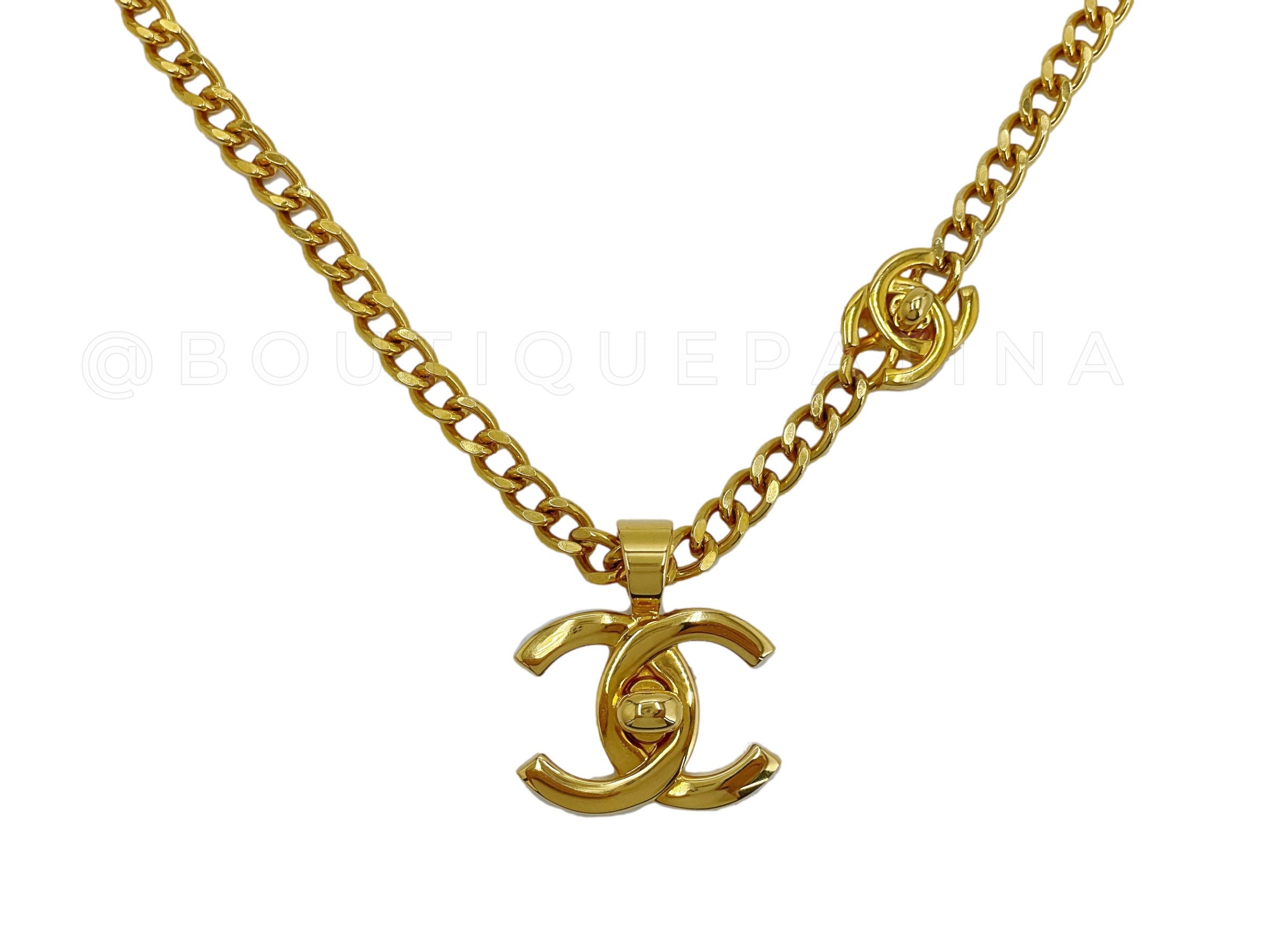 Chanel Vintage 96P Medium Double Turnlock Chain Necklace