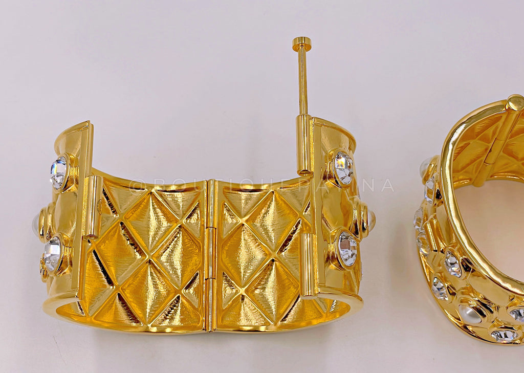 Chanel 21A Quilted Crystal Pearl Cuff Bracelet Set of 2