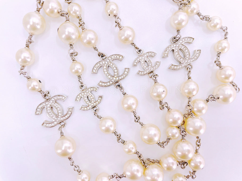 Chanel 17V Classic Opera Pearl and Crystal CC Strand Necklace