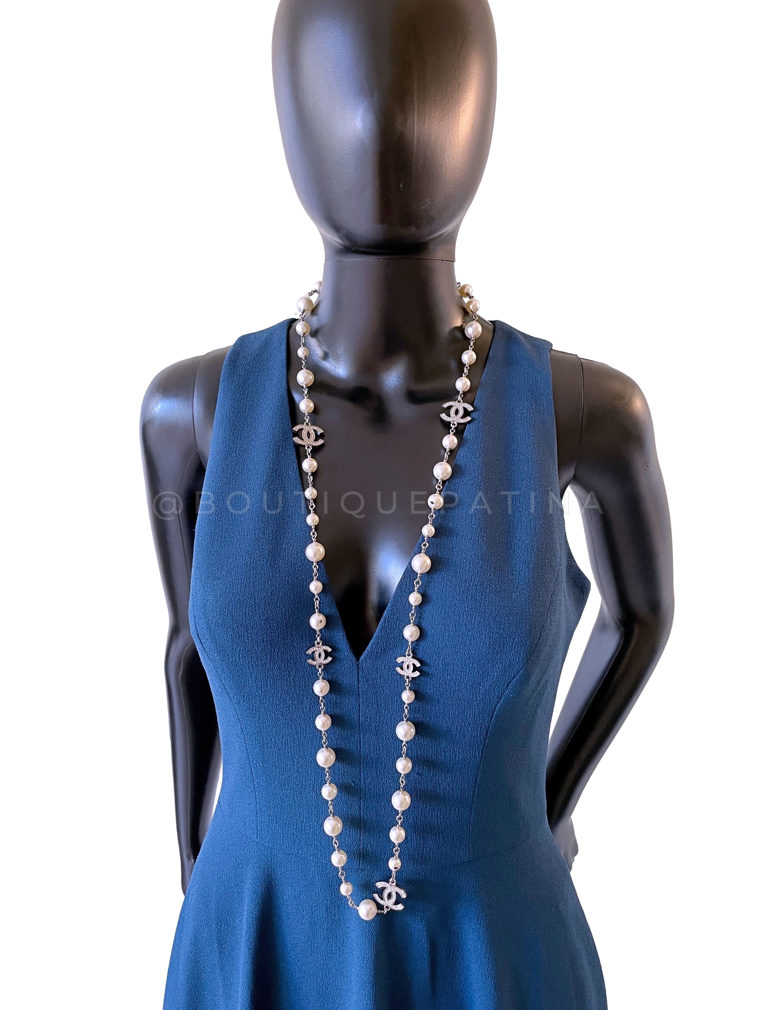 Chanel 17V Classic Opera Pearl and Crystal CC Strand Necklace