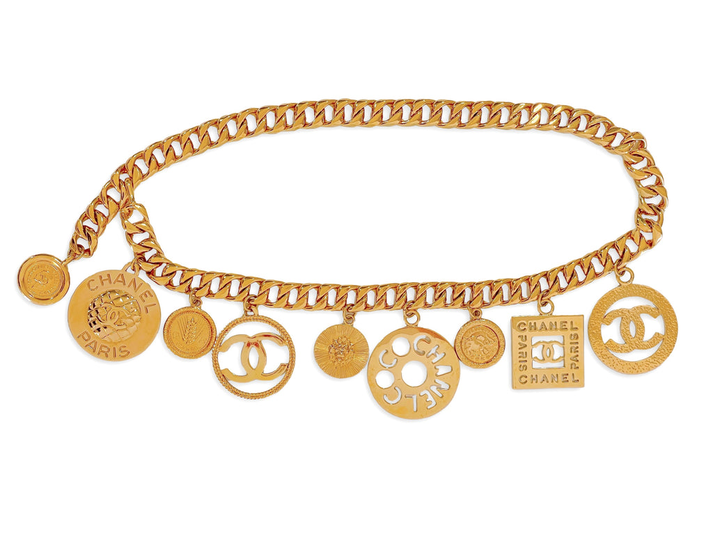 Chanel Vintage Rare Collection 28 Multi Charm Statement Chain Belt Necklace ZMM