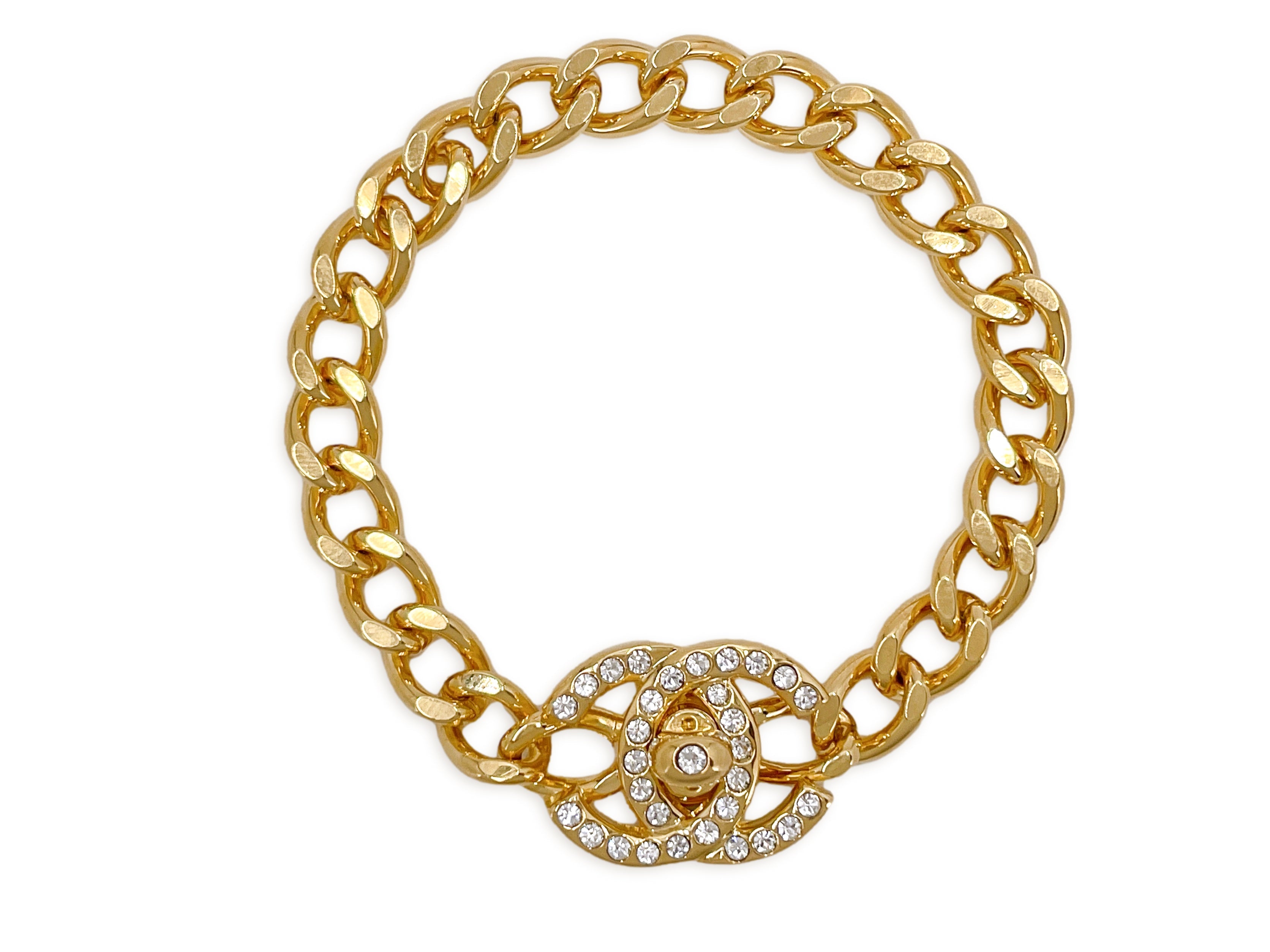 Chanel 97P Vintage Crystal CC Turnlock Chain Bracelet 24k GHW