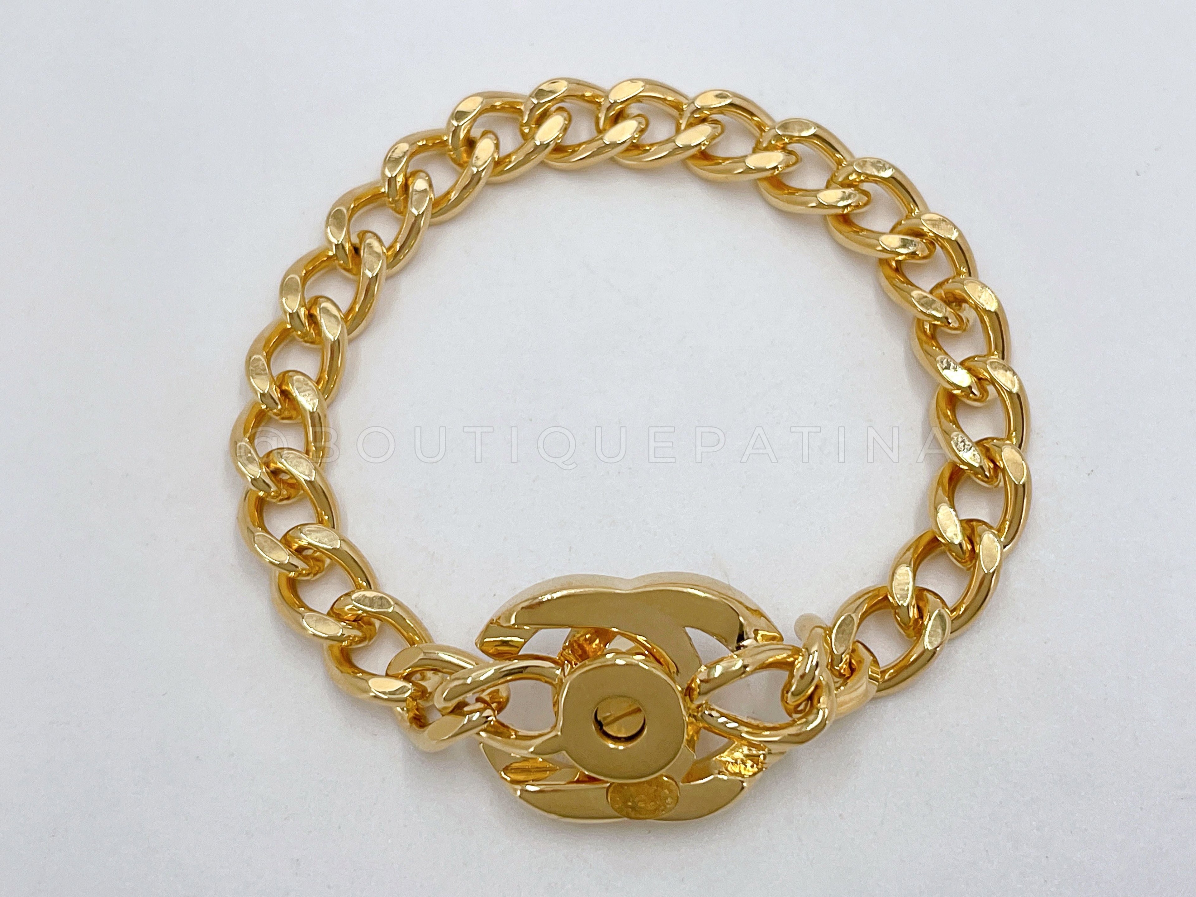 Chanel 97P Vintage Crystal CC Turnlock Chain Bracelet 24k GHW