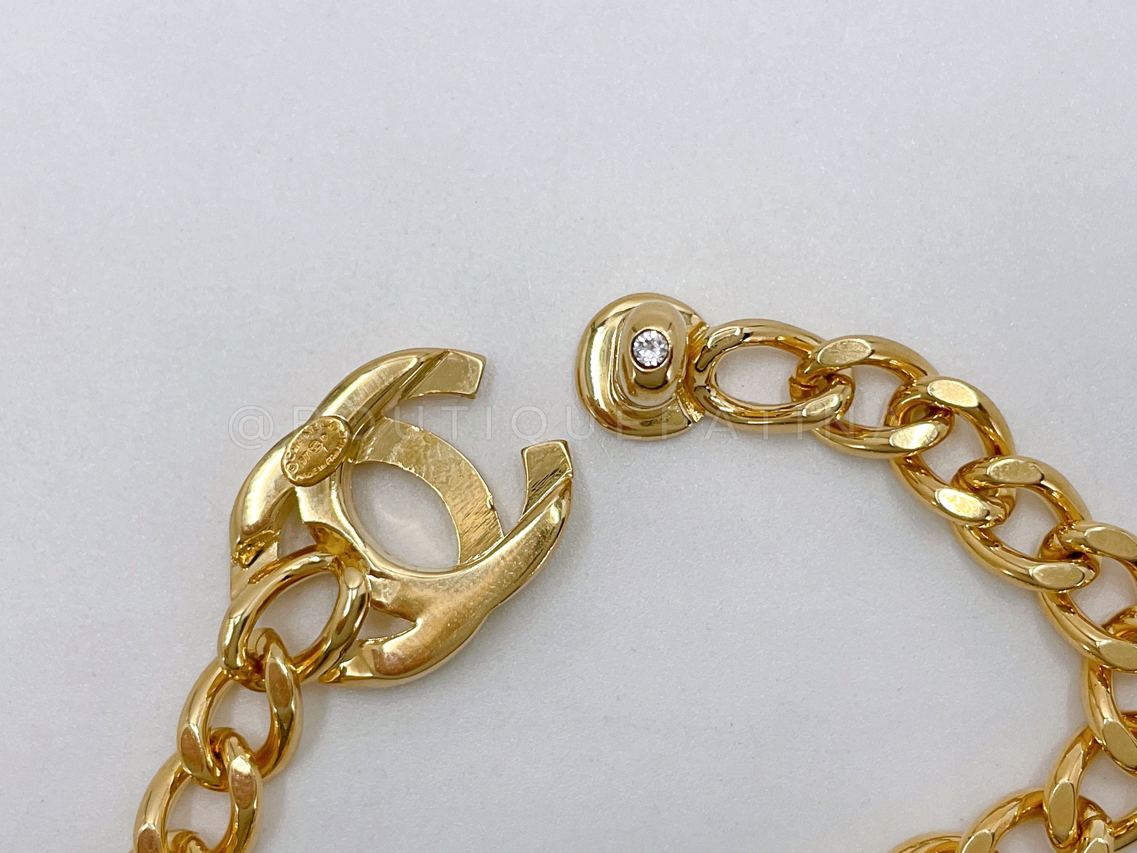 Chanel 97P Vintage Crystal CC Turnlock Chain Bracelet 24k GHW