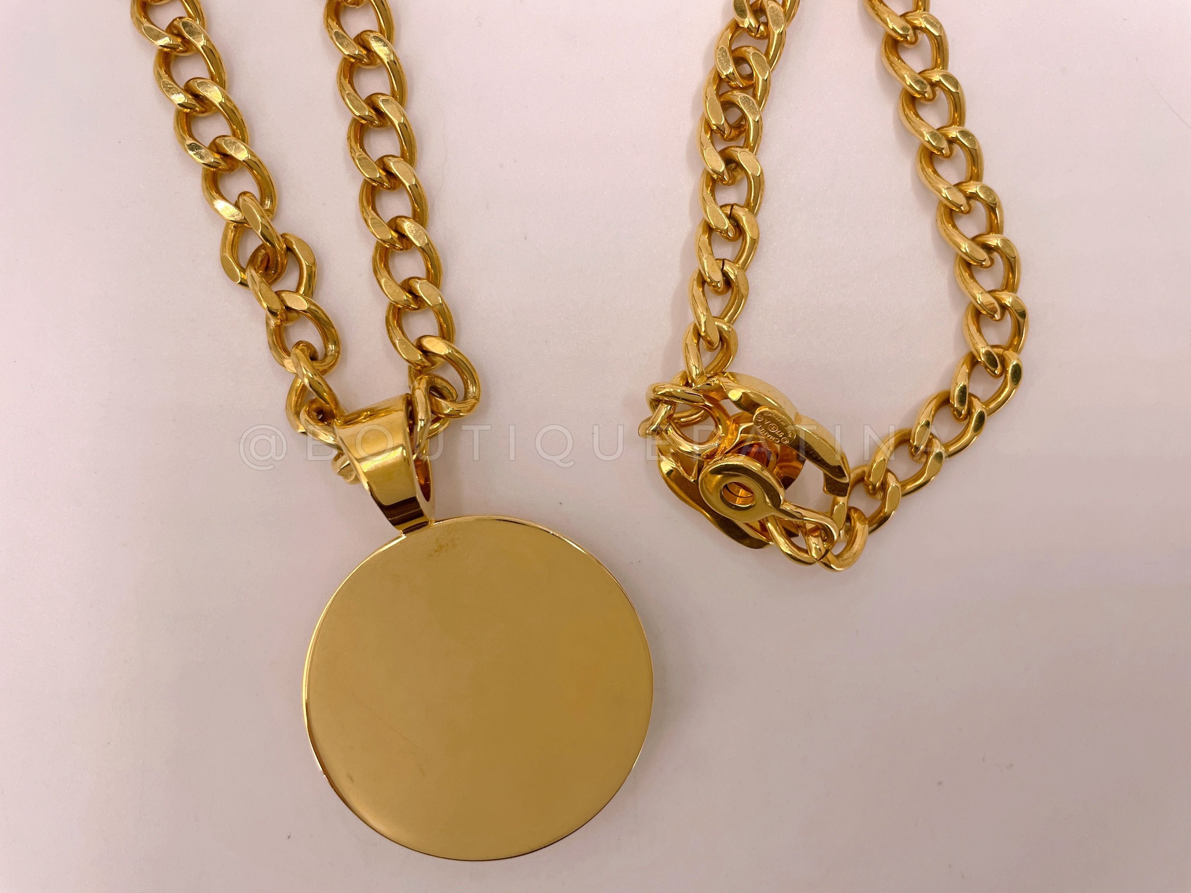 Chanel 97A Vintage Large Medallion Double Turnlock CC Long Necklace Gold
