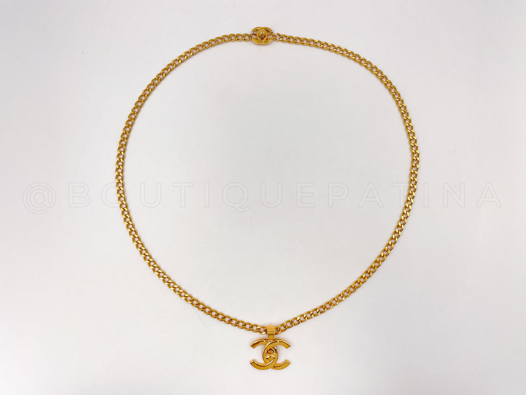 Chanel Vintage 96P Long Turnlock Choker Necklace Gold Plated