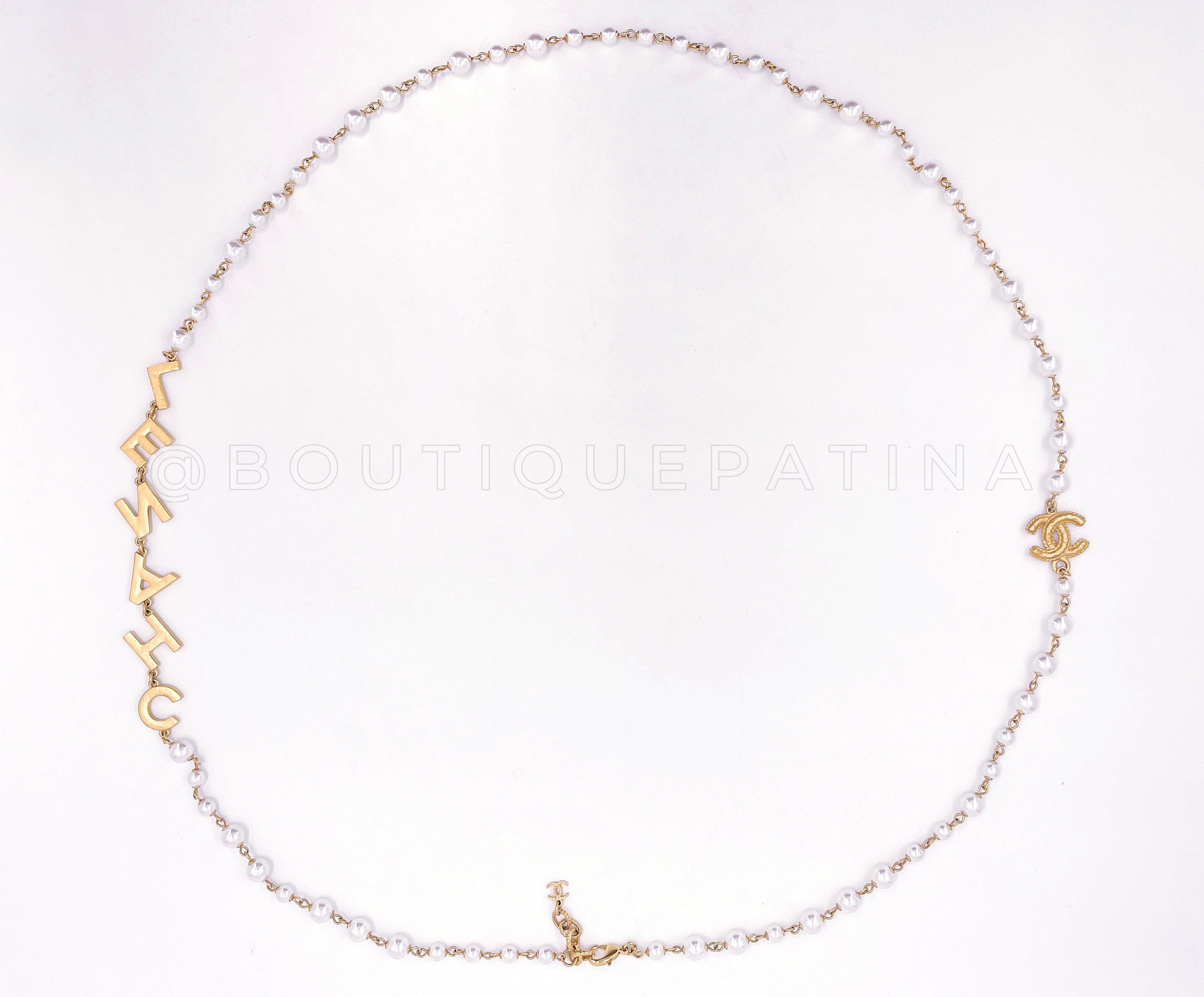 Chanel 20P Crystal Letter Logo Pearl Station Long Necklace