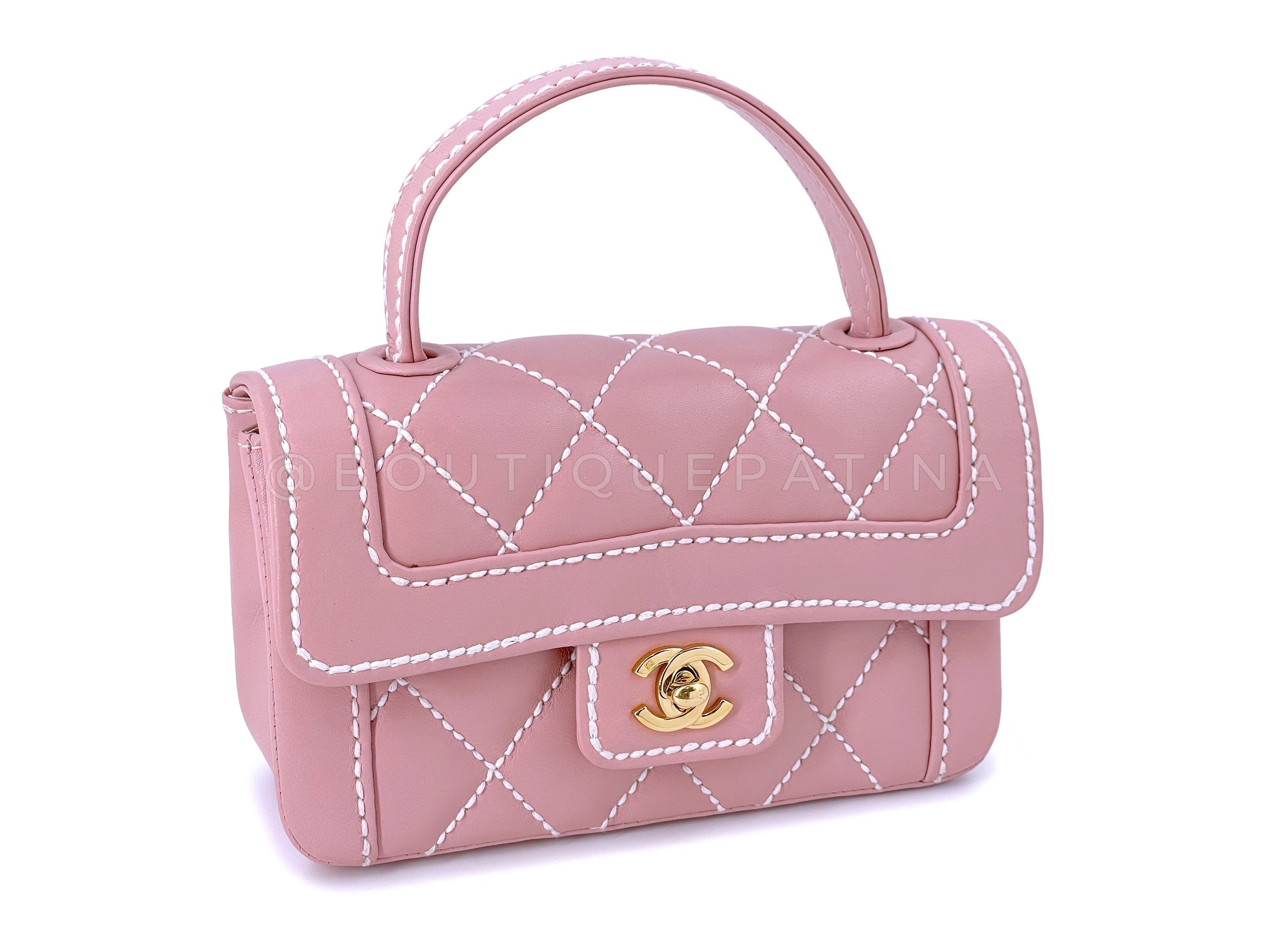 Chanel Pink Baby Mini Kelly Bag Rare Mauve Wild Stitch Surpique Flap 24k GHW UE0