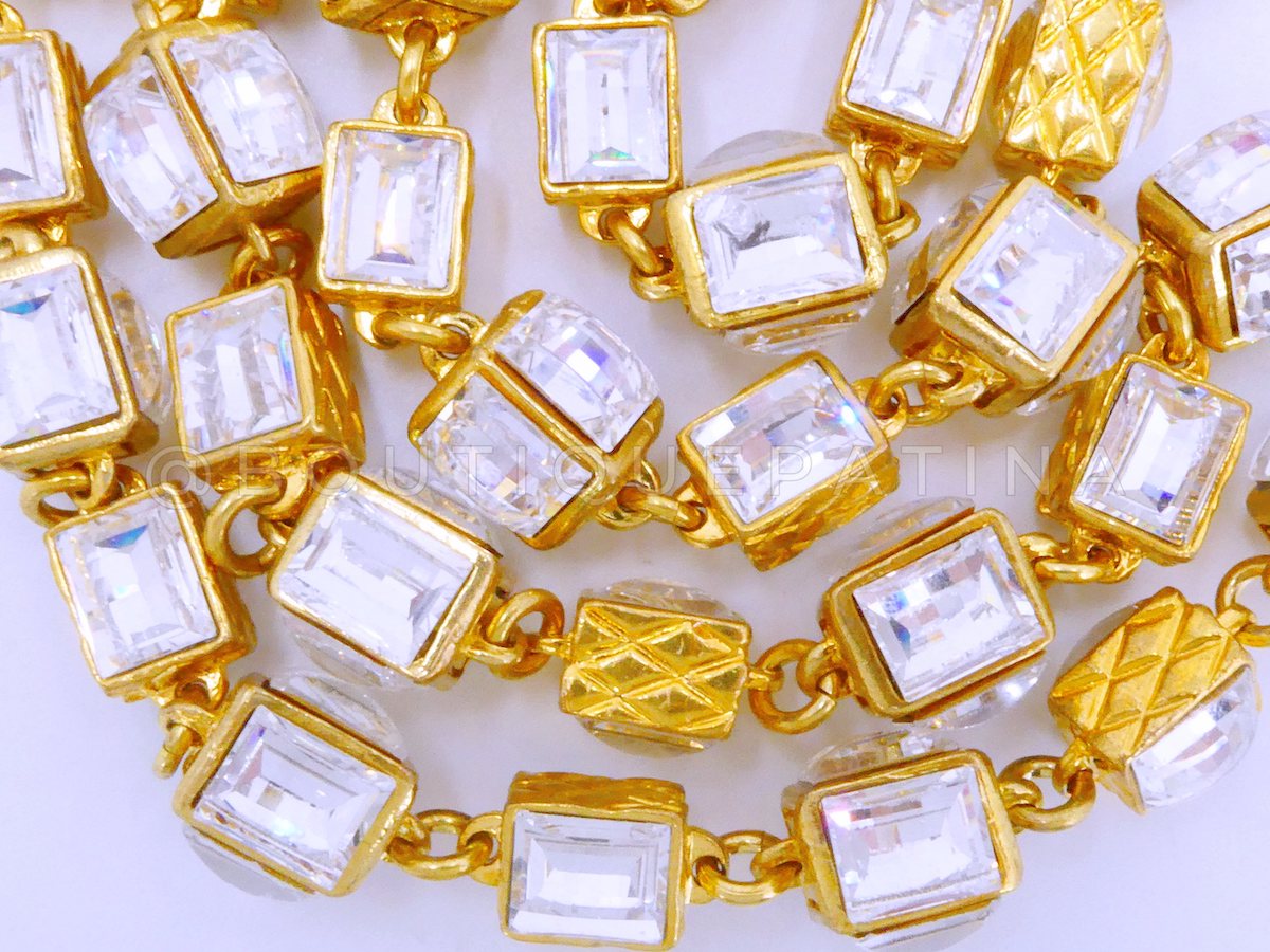 Chanel 1980s Vintage Massive Crystal Cube Long Necklace Gold Plated