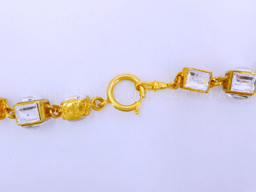 Chanel 1980s Vintage Massive Crystal Cube Long Necklace Gold Plated