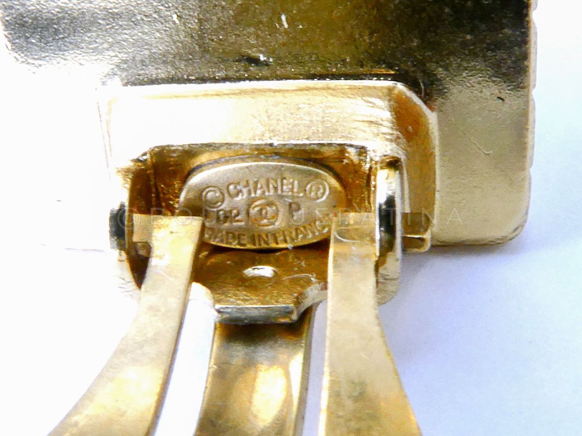 Chanel 02P Vintage Rue Cambon Stud Earrings Gold Plated