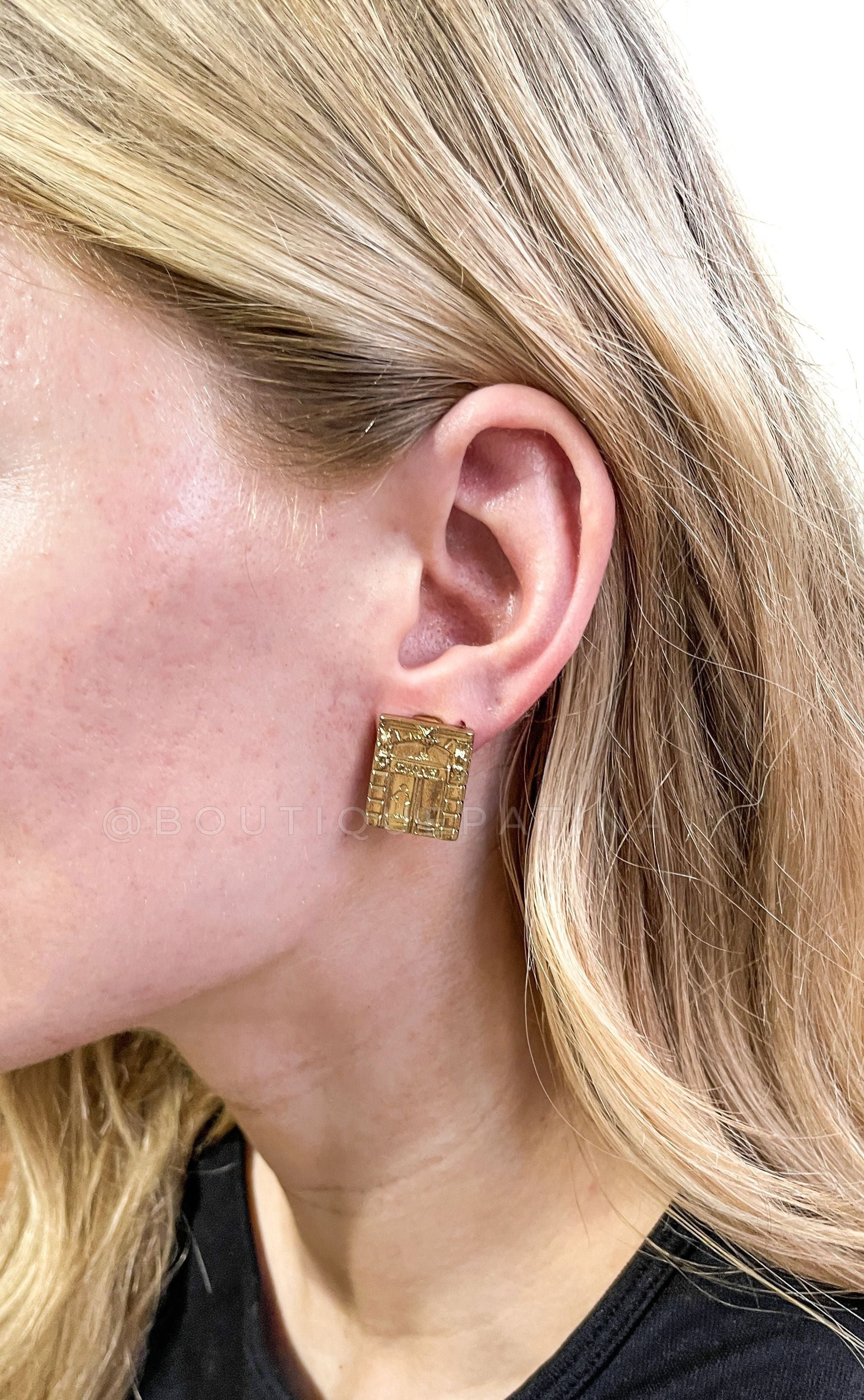 Chanel 02P Vintage Rue Cambon Stud Earrings Gold Plated