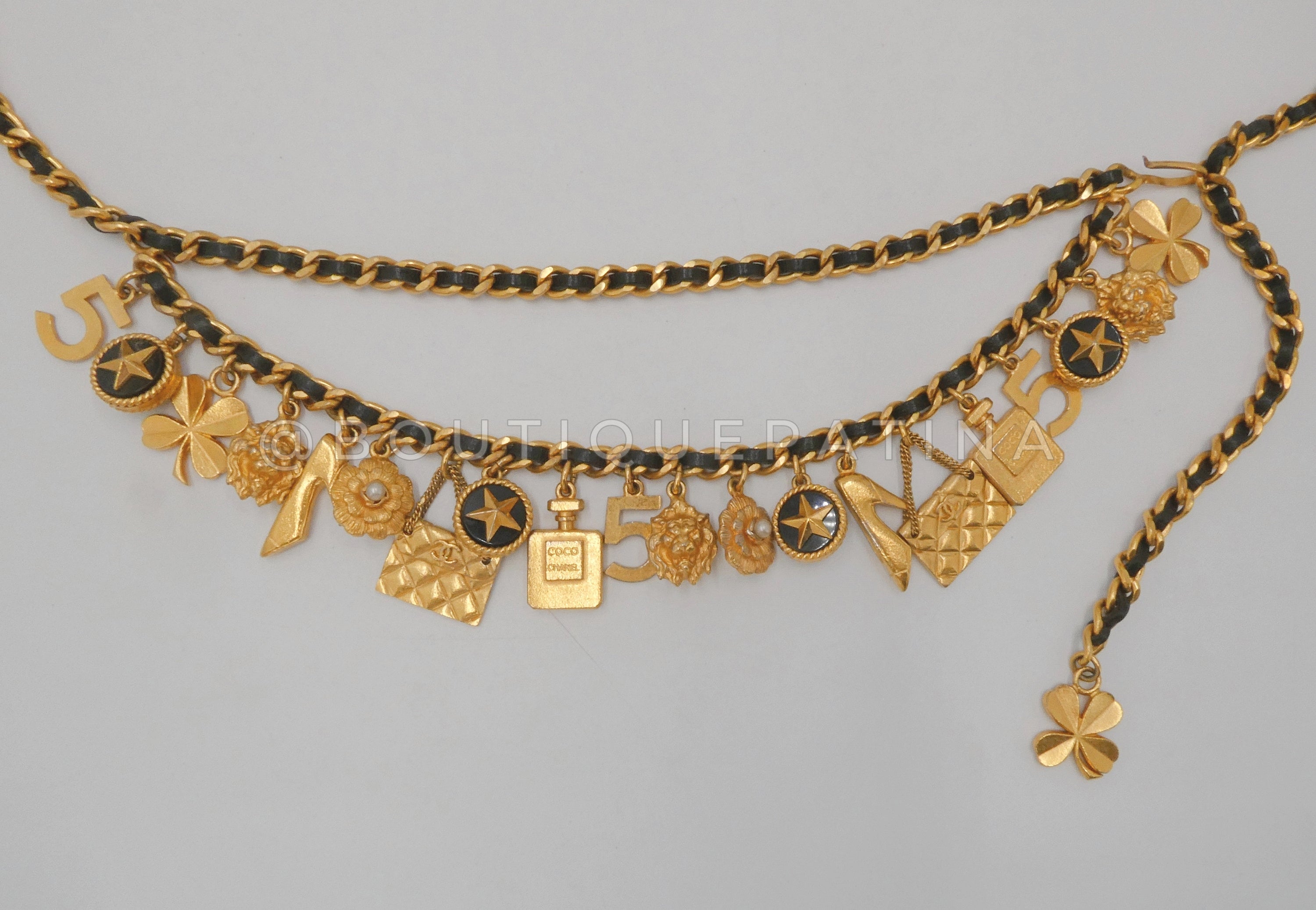 Chanel 93A Vintage 21-Charm Woven Chain Belt Necklace