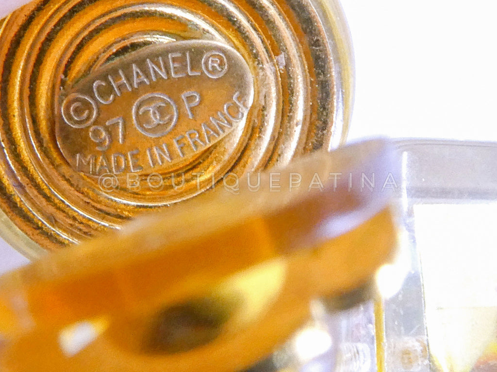 Chanel 97P Vintage Gold Resin No. 5 Cube Drop Earrings
