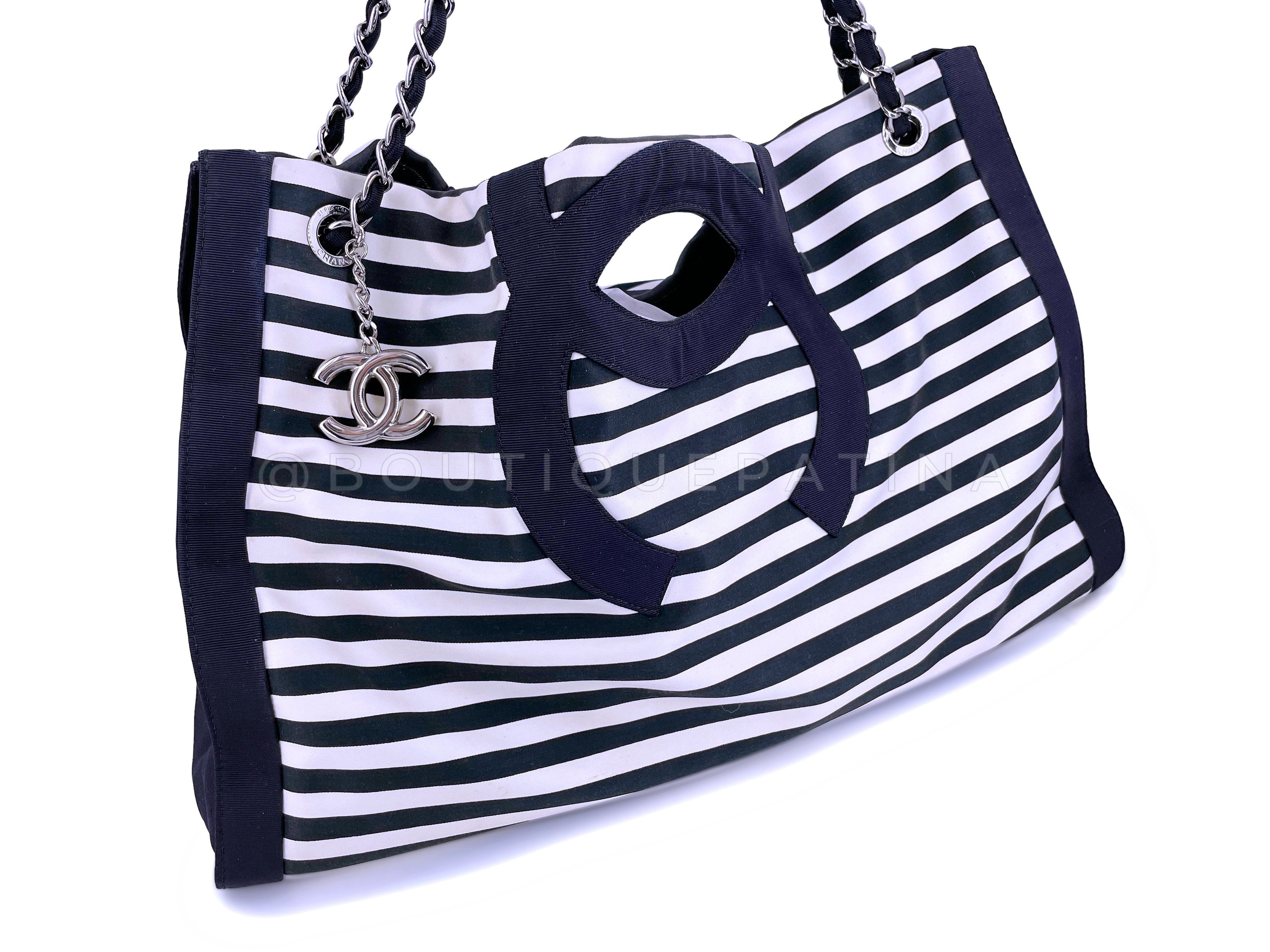 Chanel Navy White Striped Sailor Cruise Shopper Tote Bag SHW