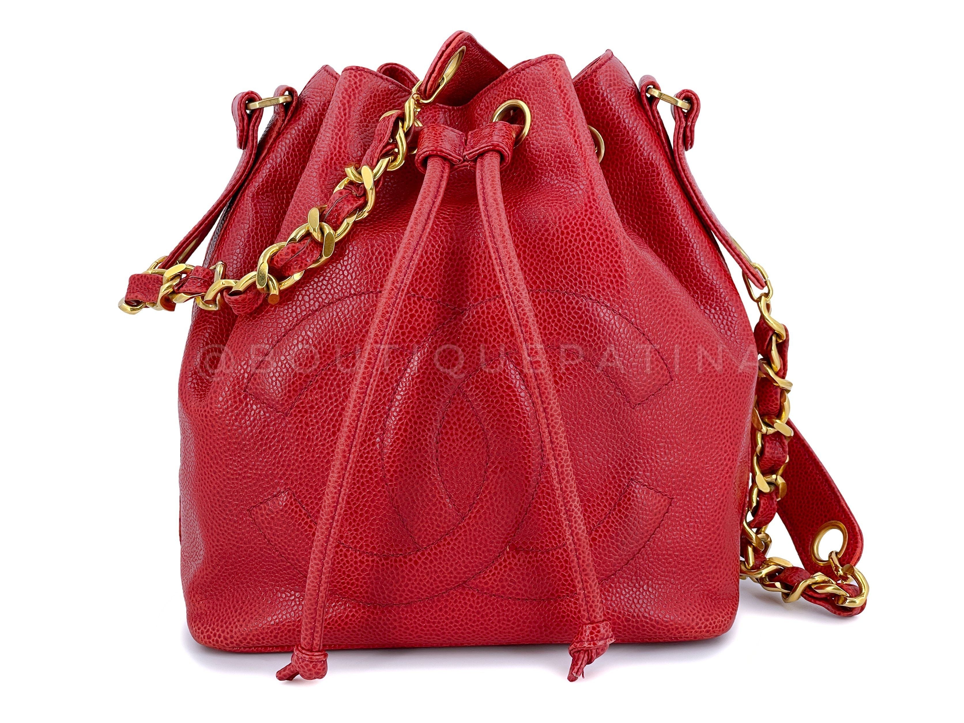 Chanel 1991 Vintage Red Caviar Drawstring Bucket Bag 24k GHW