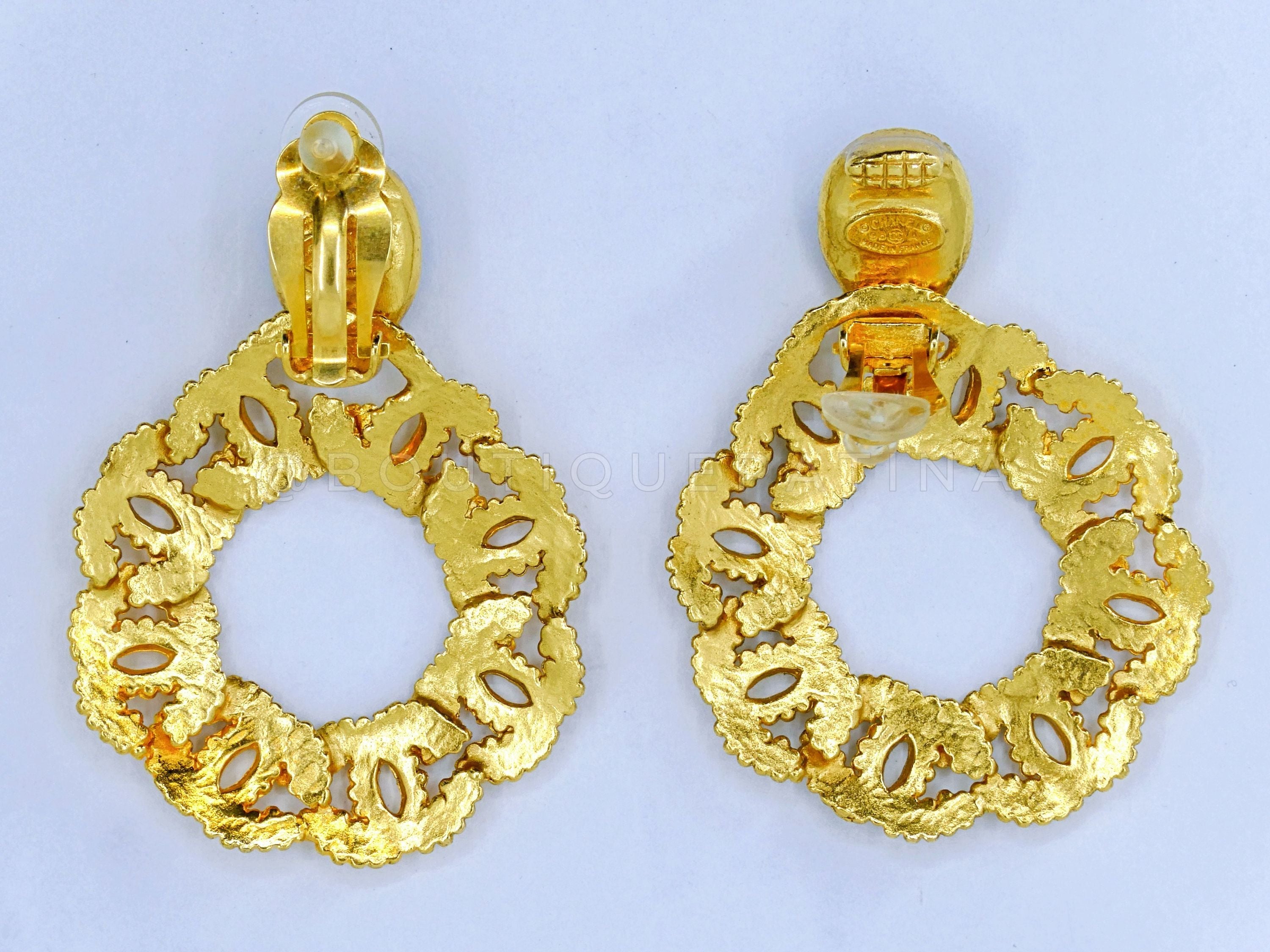 Chanel 96A Vintage Blue Lapis Hoop Door Knocker Drop Earrings