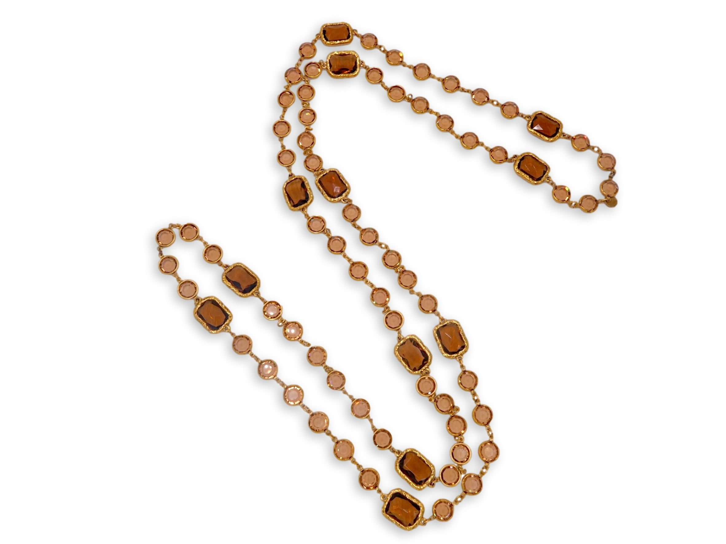 Chanel 1981 Vintage Amber Crystal Chicklet Long Necklace