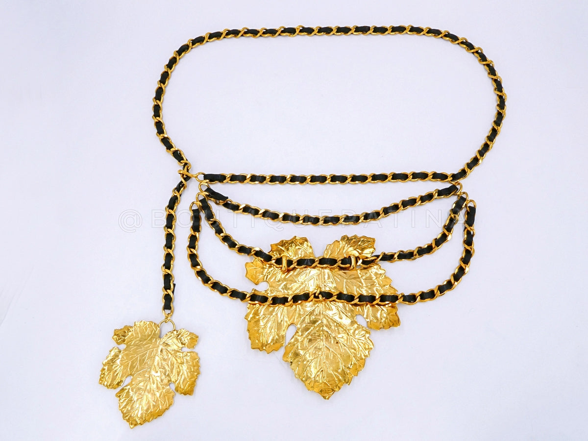 Chanel 1992 Spring Fig Leaf Runway Triple Woven Chain Belt