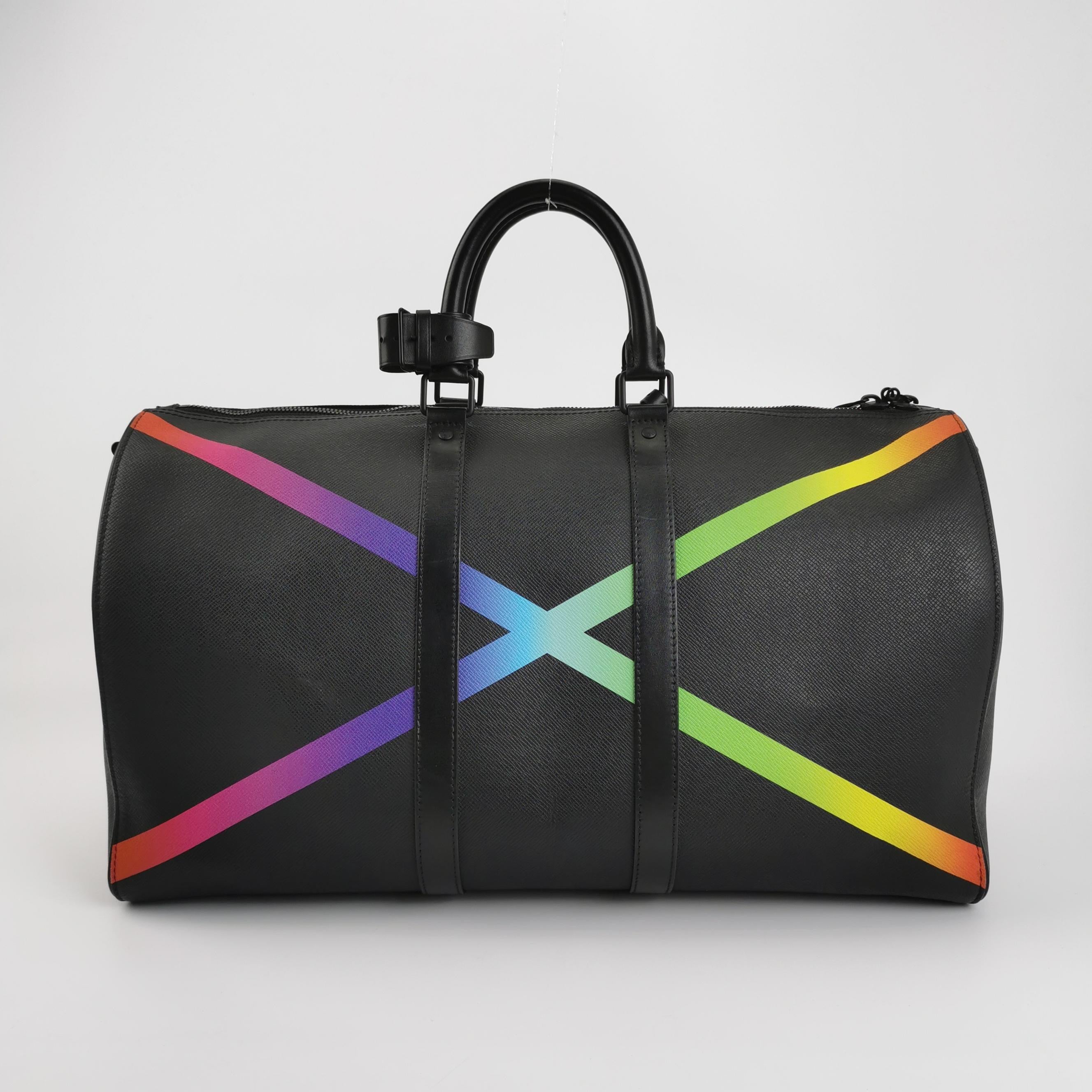 Louis Vuitton Taiga Rainbow Black Keepall Bandouliere 50 Leather