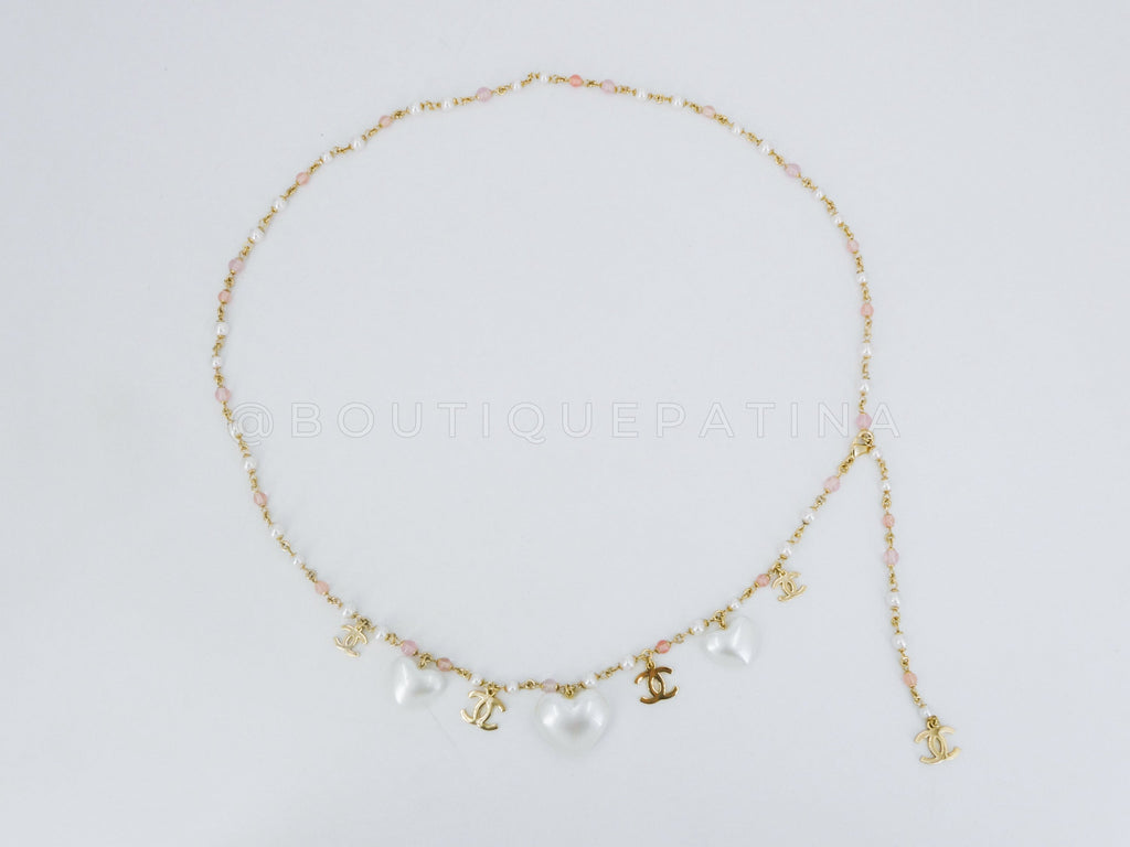 Chanel 21A Coco Neige Pearl Heart CC Belt Necklace