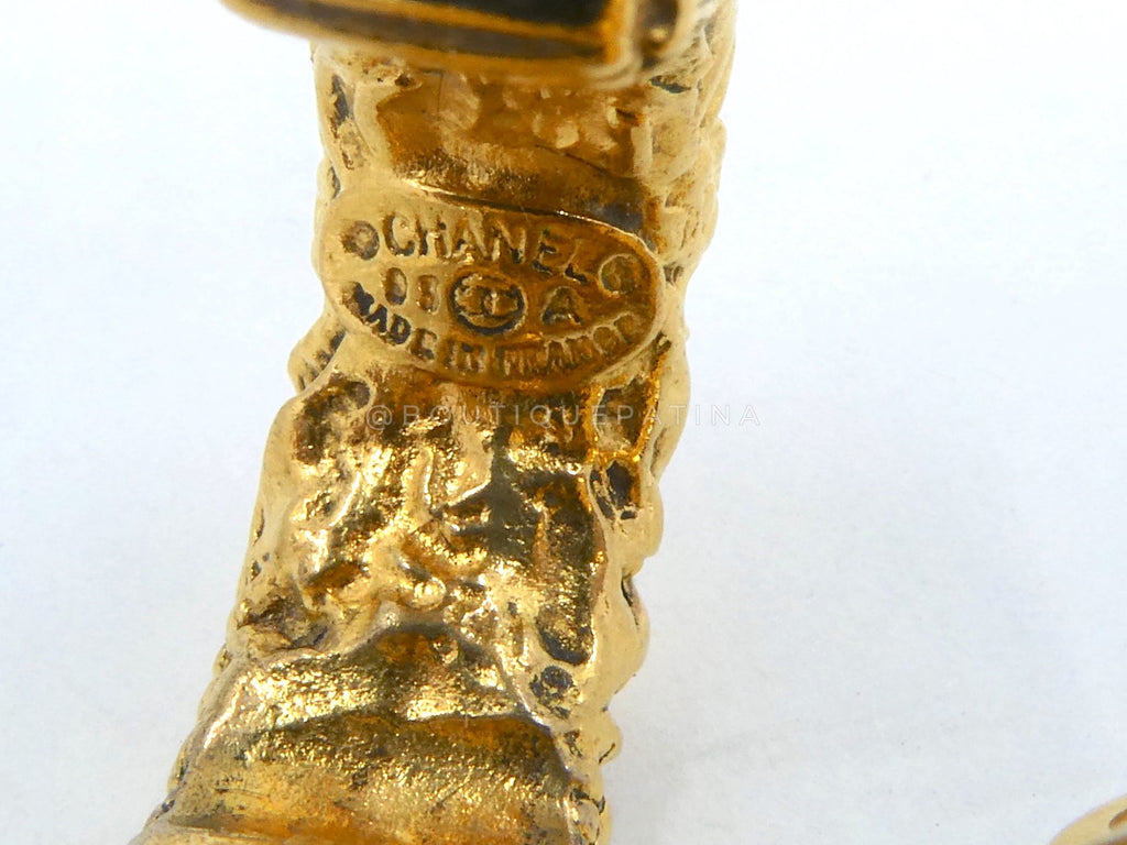 Rare Chanel 93A Vintage Black Lava CC Black Disc Drop Earrings