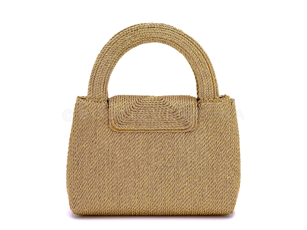 Chanel 1997 Vintage Gold Spun Raffia Micro Mini Kelly Evening Bag 24k GHW XRU
