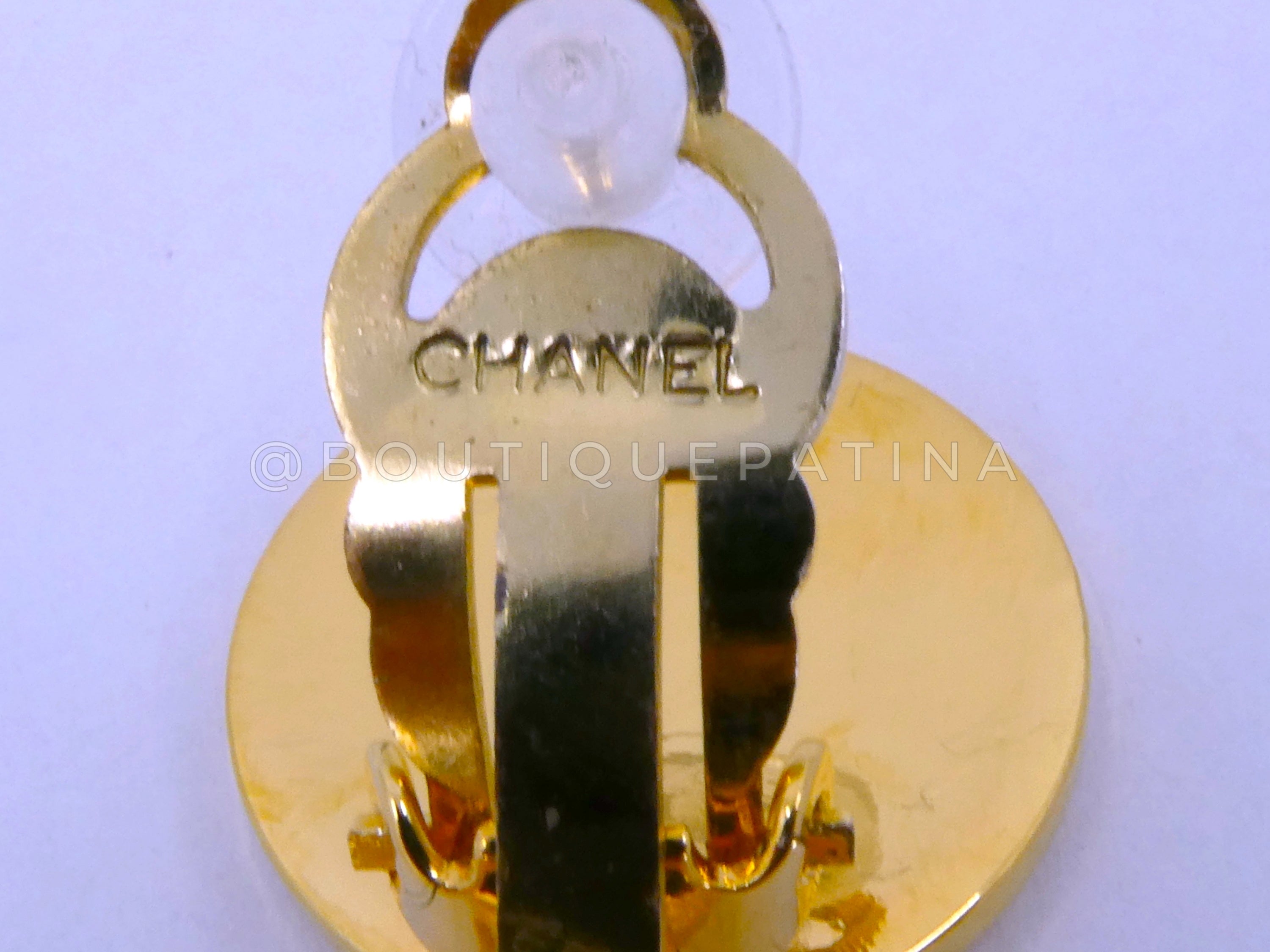 Rare Chanel Vintage 1980s CC Iconic Hoop Drop Earrings 24k GHW IRI