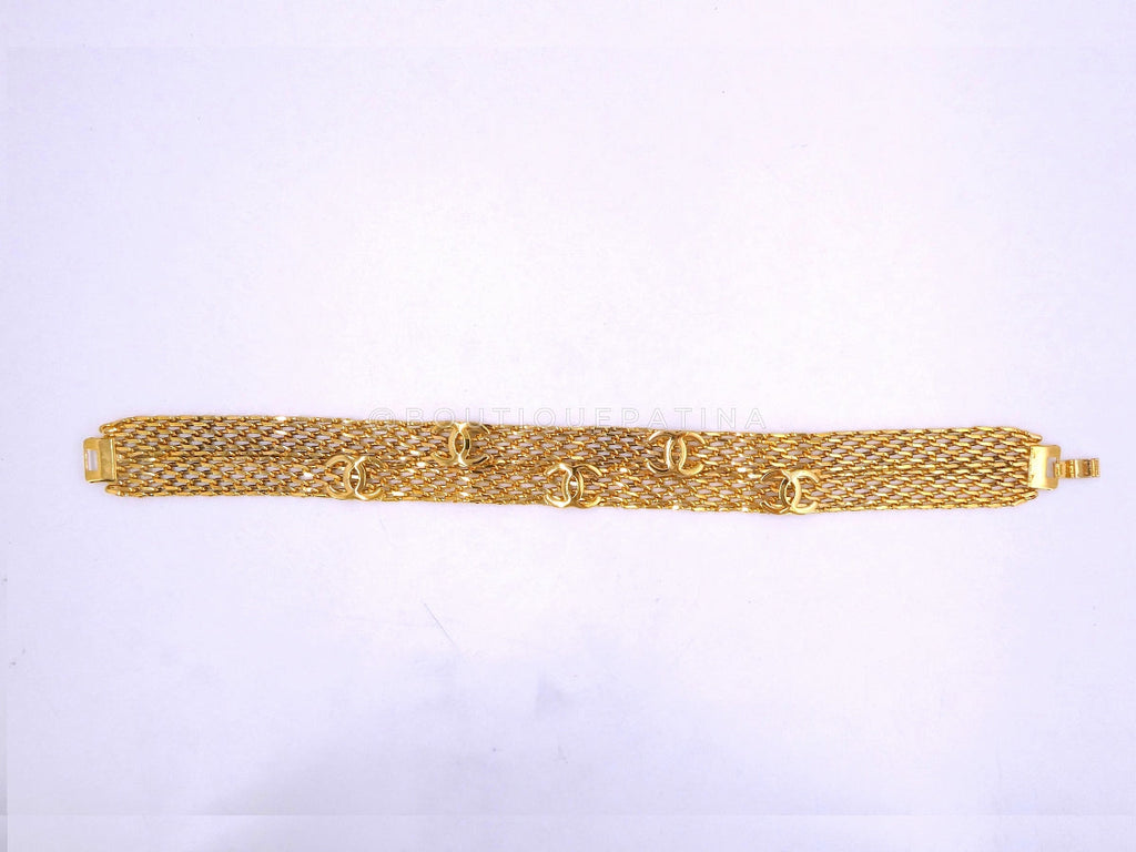 Chanel 97A Vintage Mesh Chain Collar CC Logo Choker Necklace Gold Plated F4D