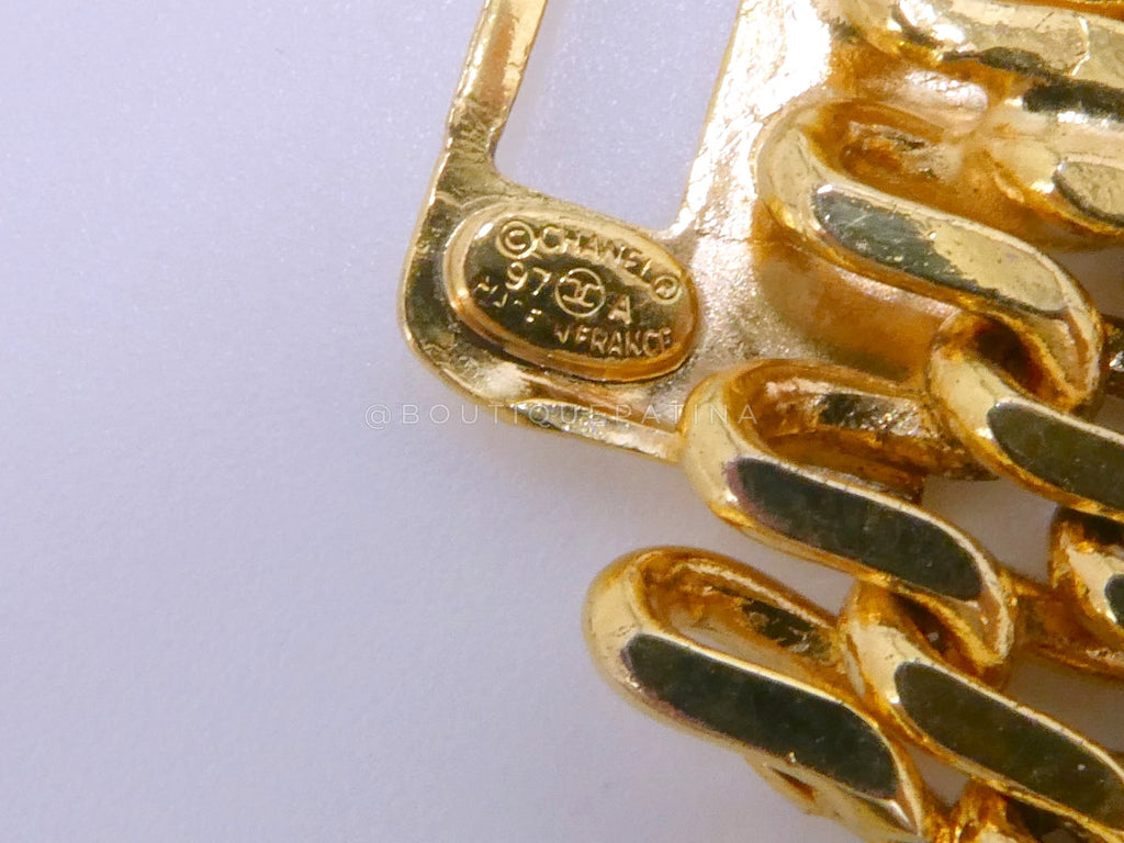 Chanel 97A Vintage Mesh Chain Collar CC Logo Choker Necklace Gold Plated F4D