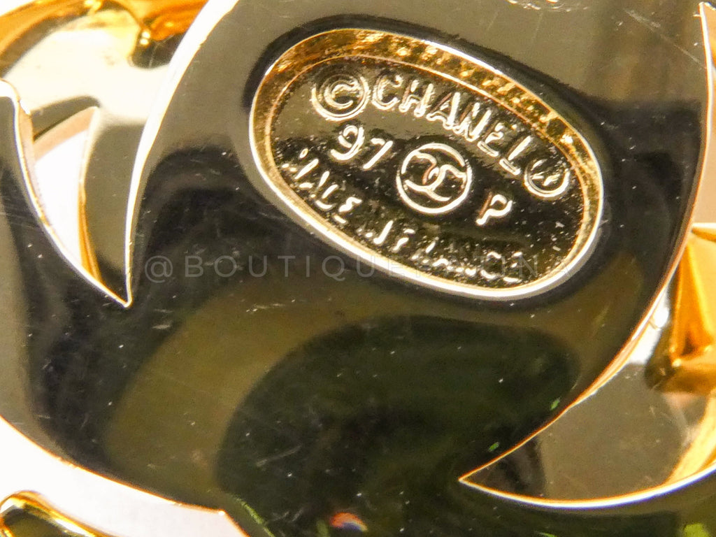 Chanel 97P Vintage Encircled Turnlock Drop Earrings 24k GHW
